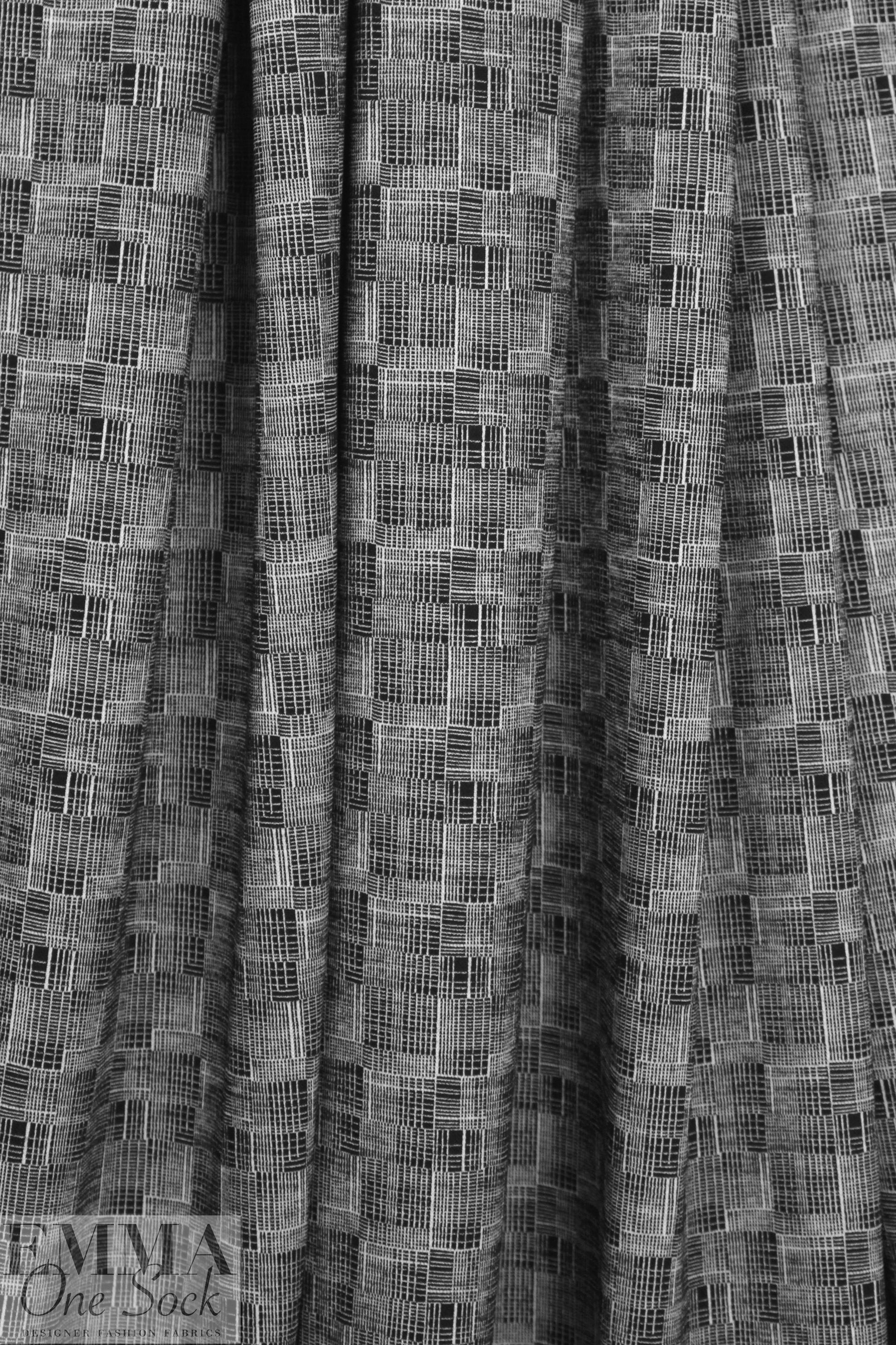 black/white 'mad plaid' doubleknit 1.125 yds