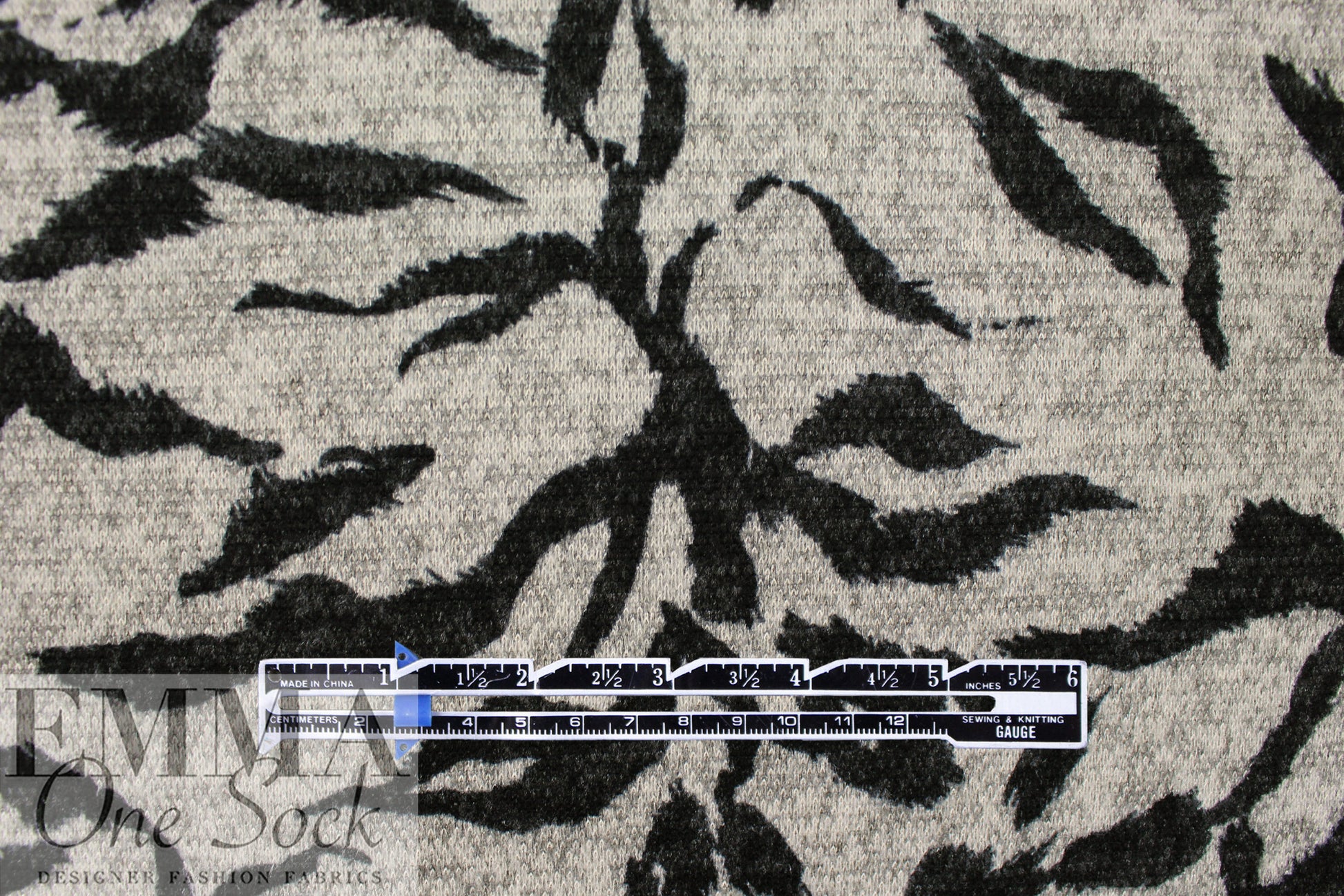 white tiger rayon blend sweater knit - off-black/dove grey 2.25 yd