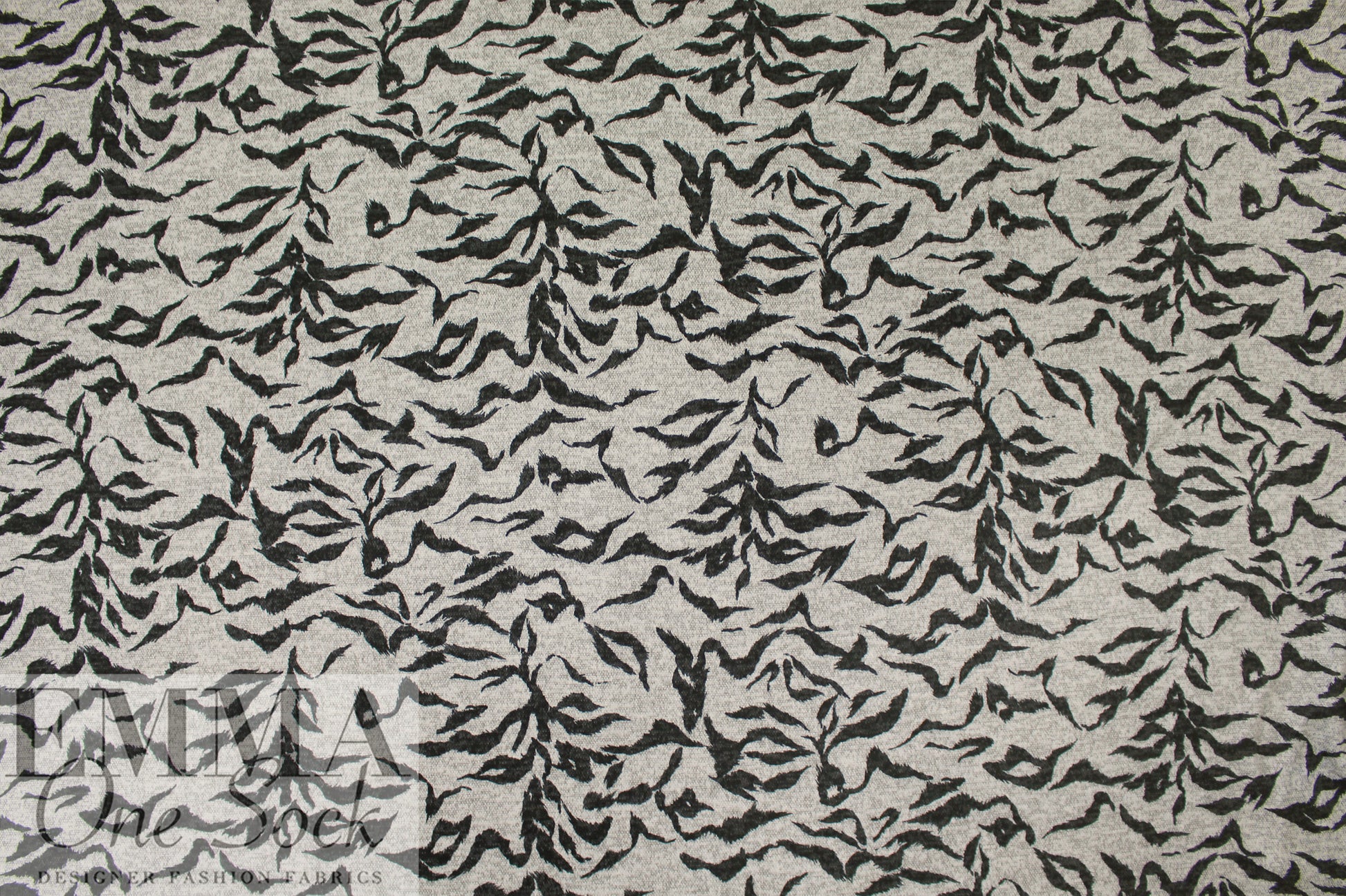 white tiger rayon blend sweater knit - off-black/dove grey 2.25 yd