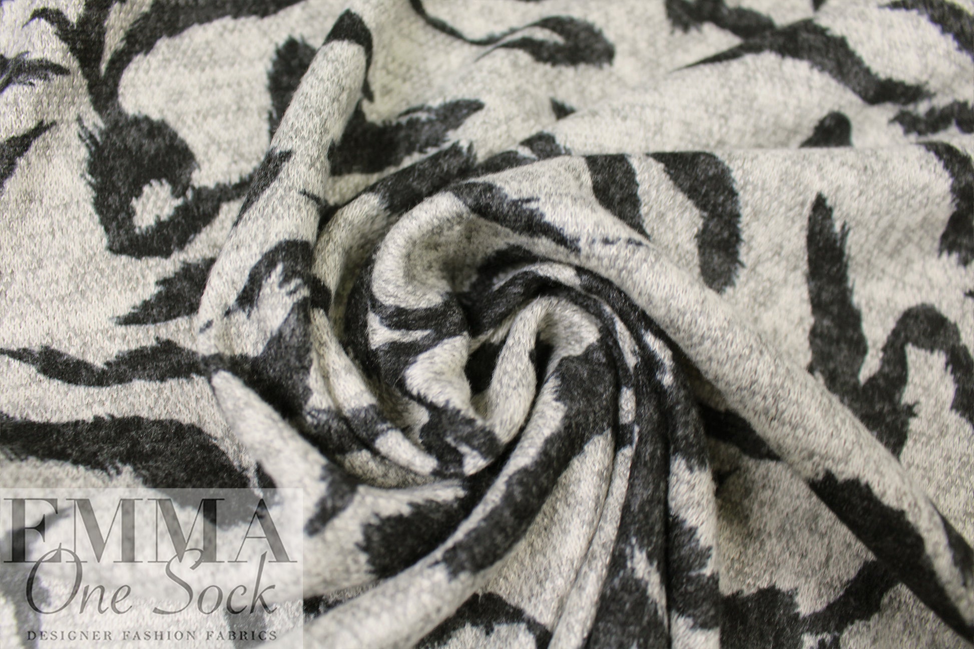 white tiger rayon blend sweater knit - off-black/dove grey 2.25 yd