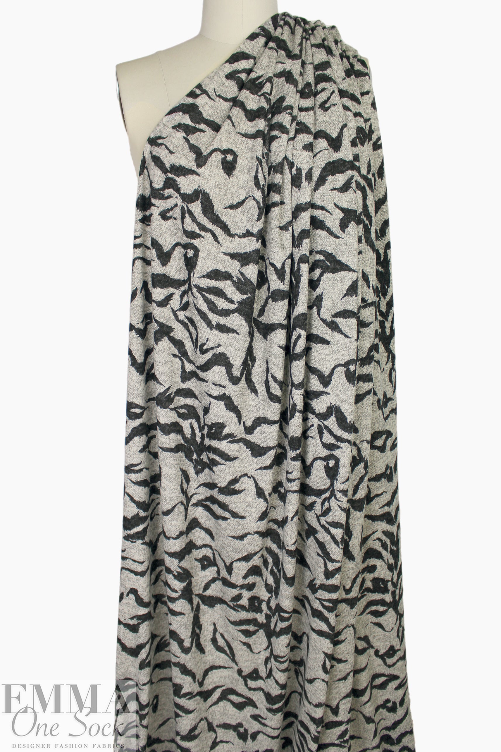 white tiger rayon blend sweater knit - off-black/dove grey 1.25 yd