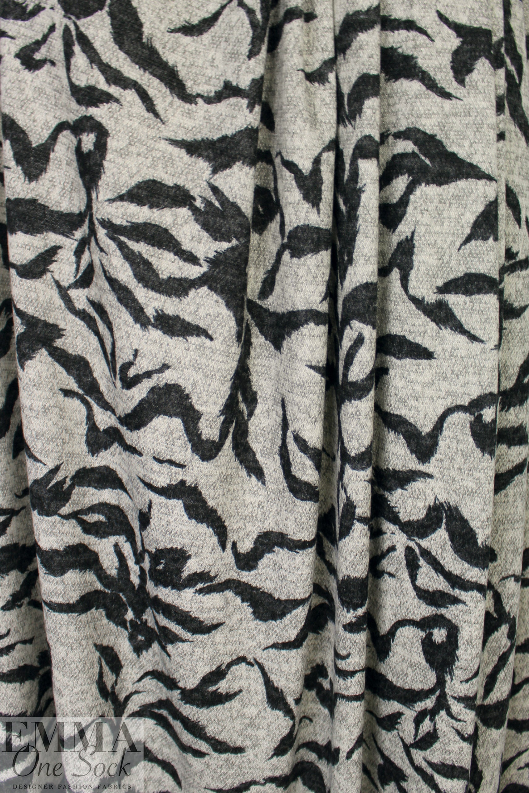 white tiger rayon blend sweater knit - off-black/dove grey 2.25 yd