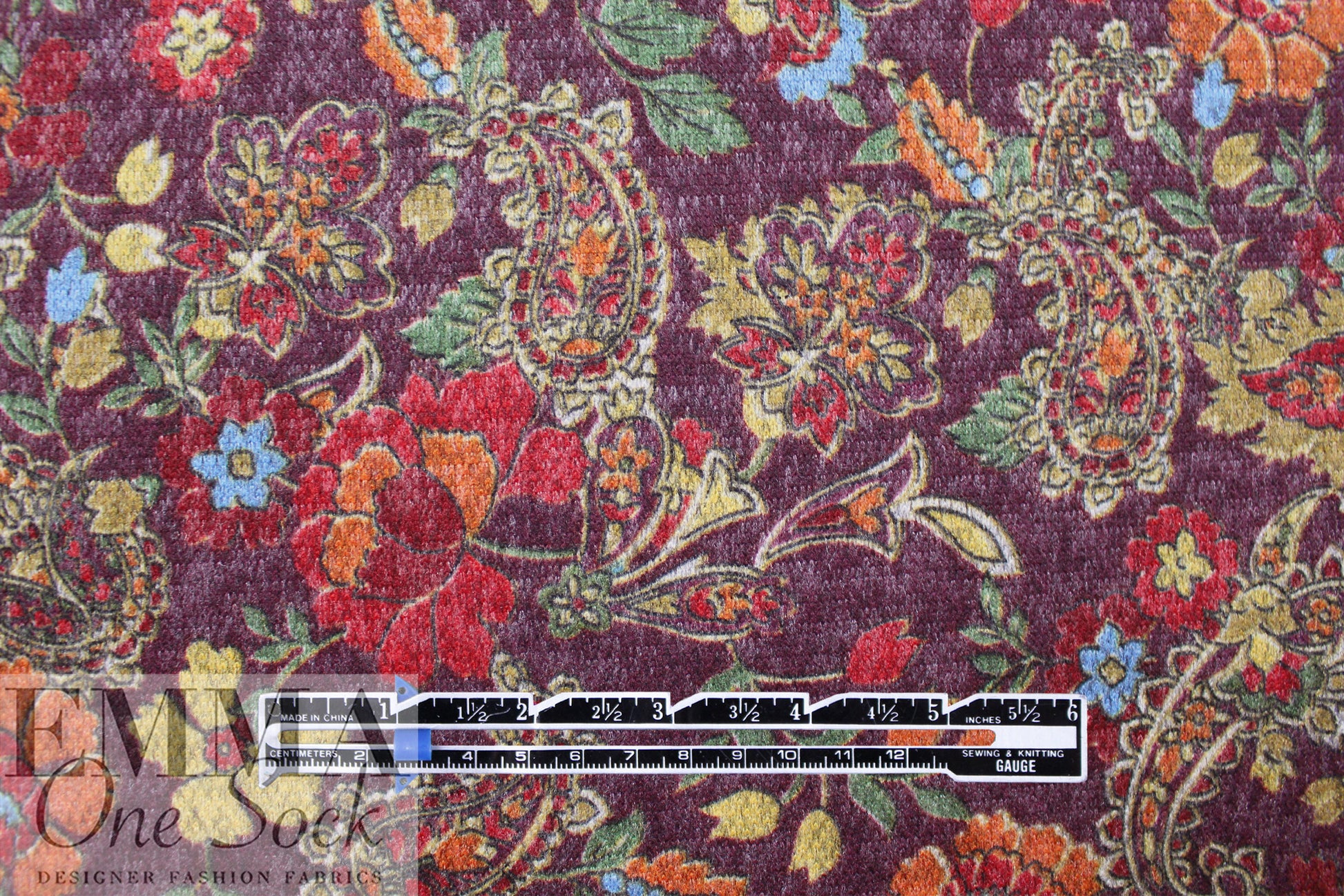 floral paisley rayon blend sweater knit - dusty plum 1 yard