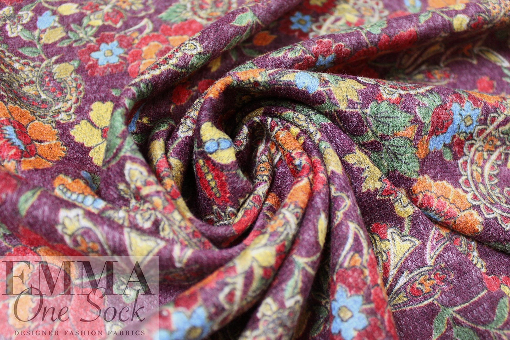 floral paisley rayon blend sweater knit - dusty plum 1.5 yd