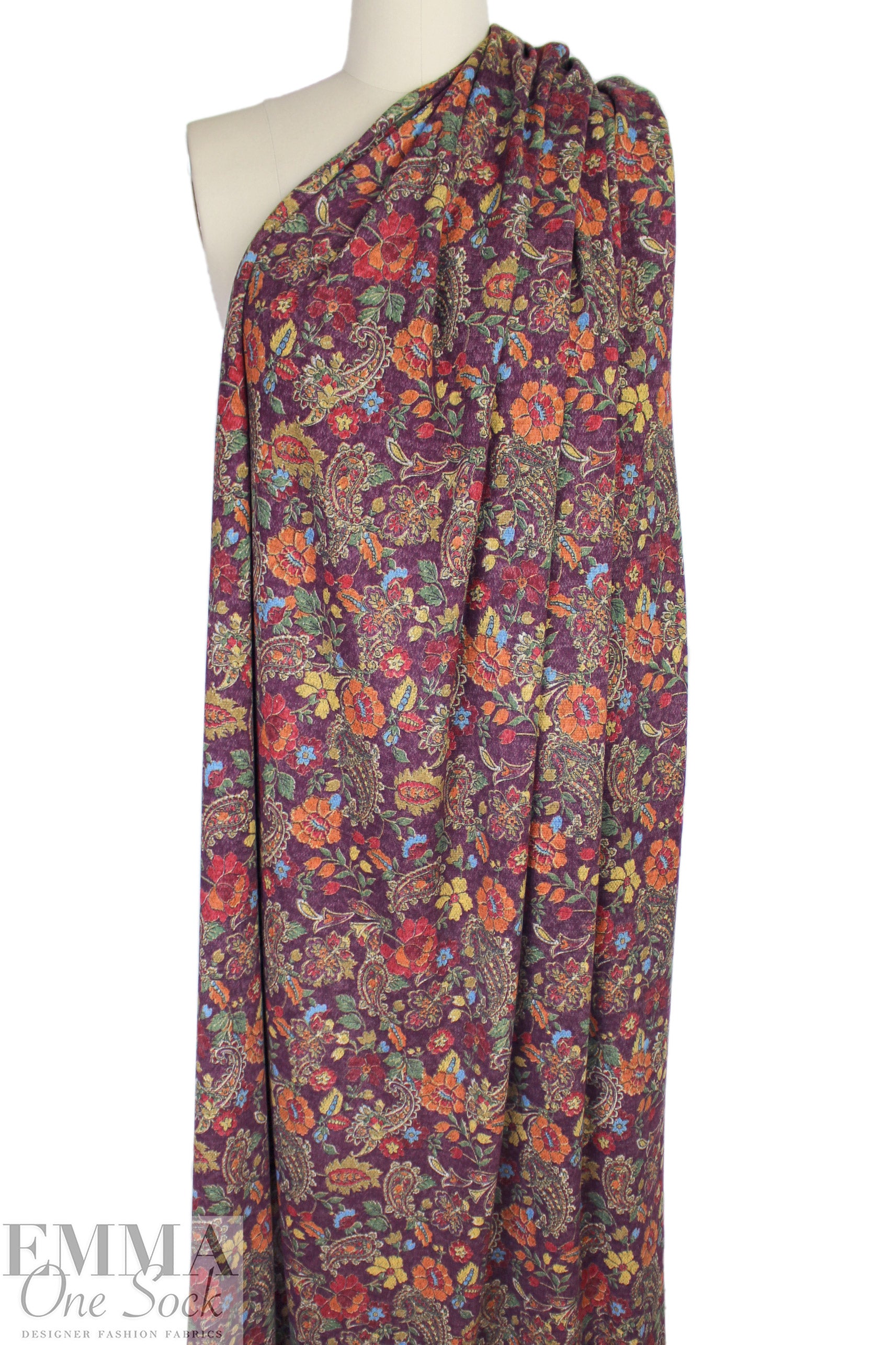 floral paisley rayon blend sweater knit - dusty plum 1.75 yds