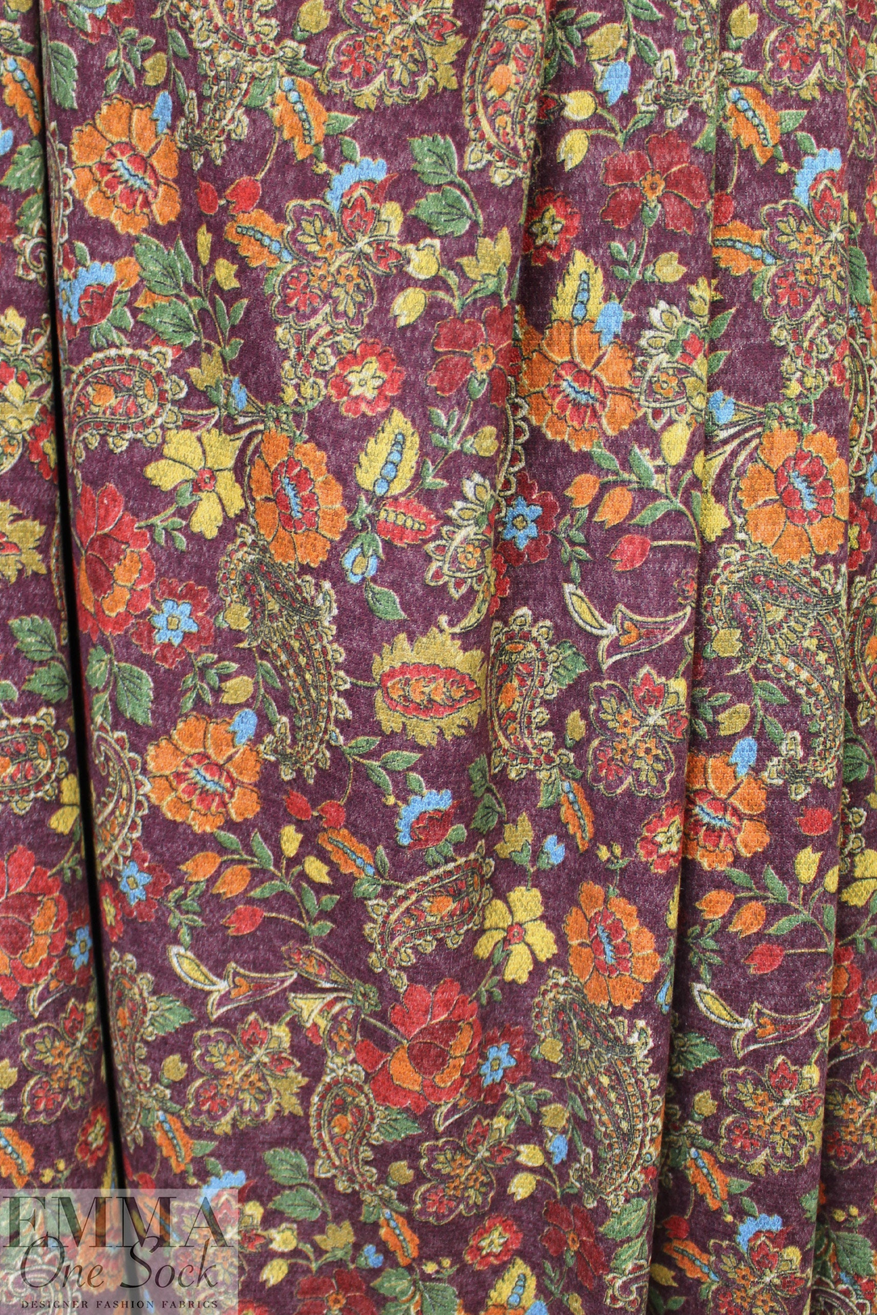 floral paisley rayon blend sweater knit - dusty plum 1.5 yd