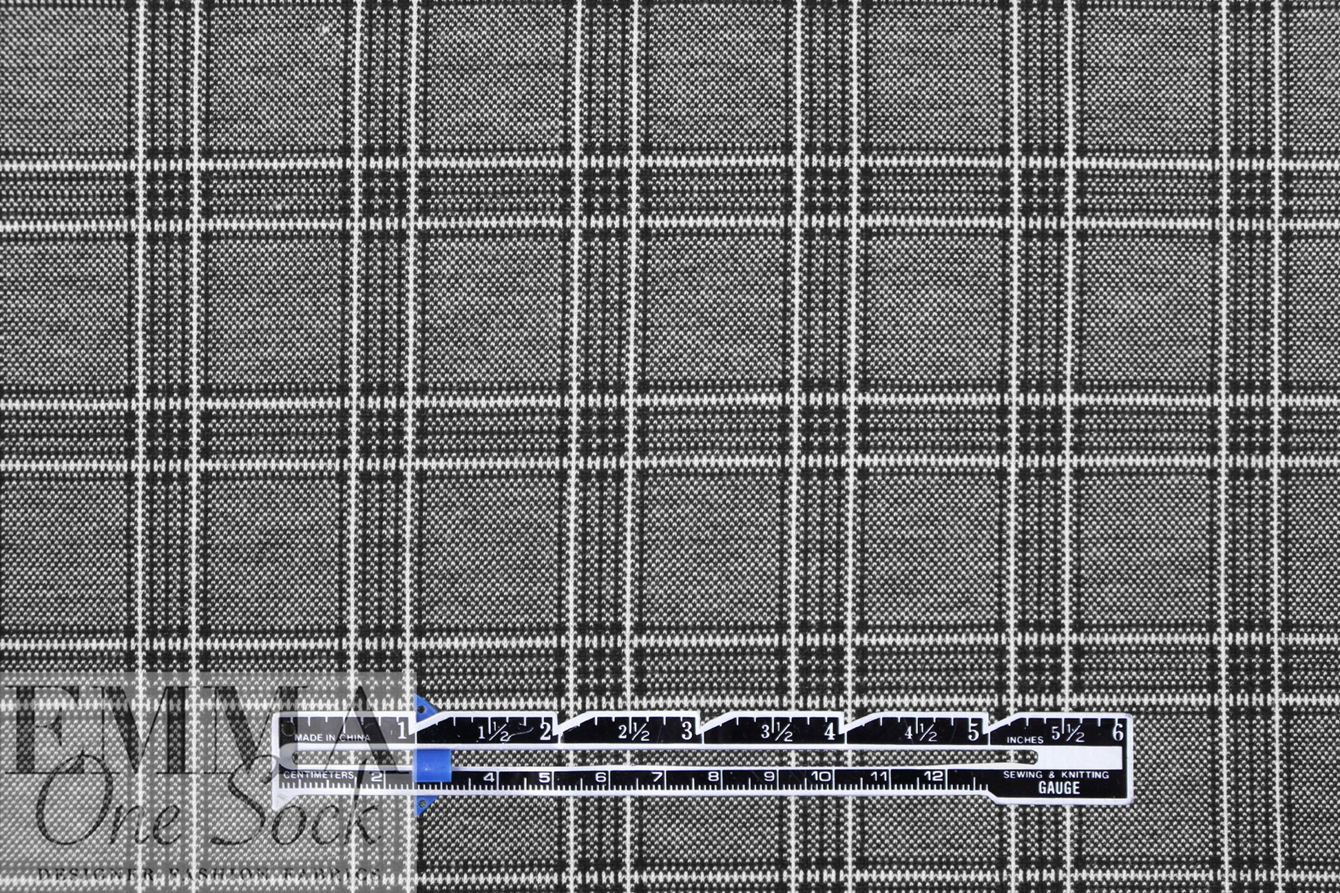 Black/white windowpane plaid Oeko-tex certified doubleknit 2 yds