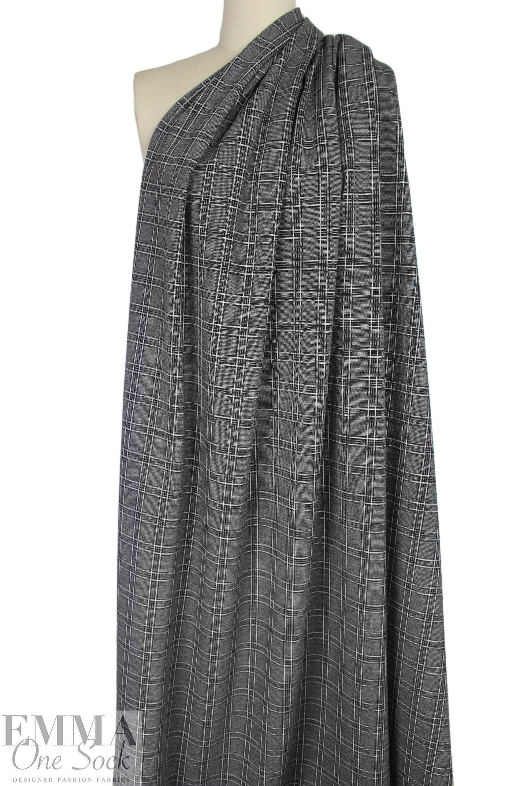 Black/white windowpane plaid Oeko-tex certified doubleknit 1.875 yd