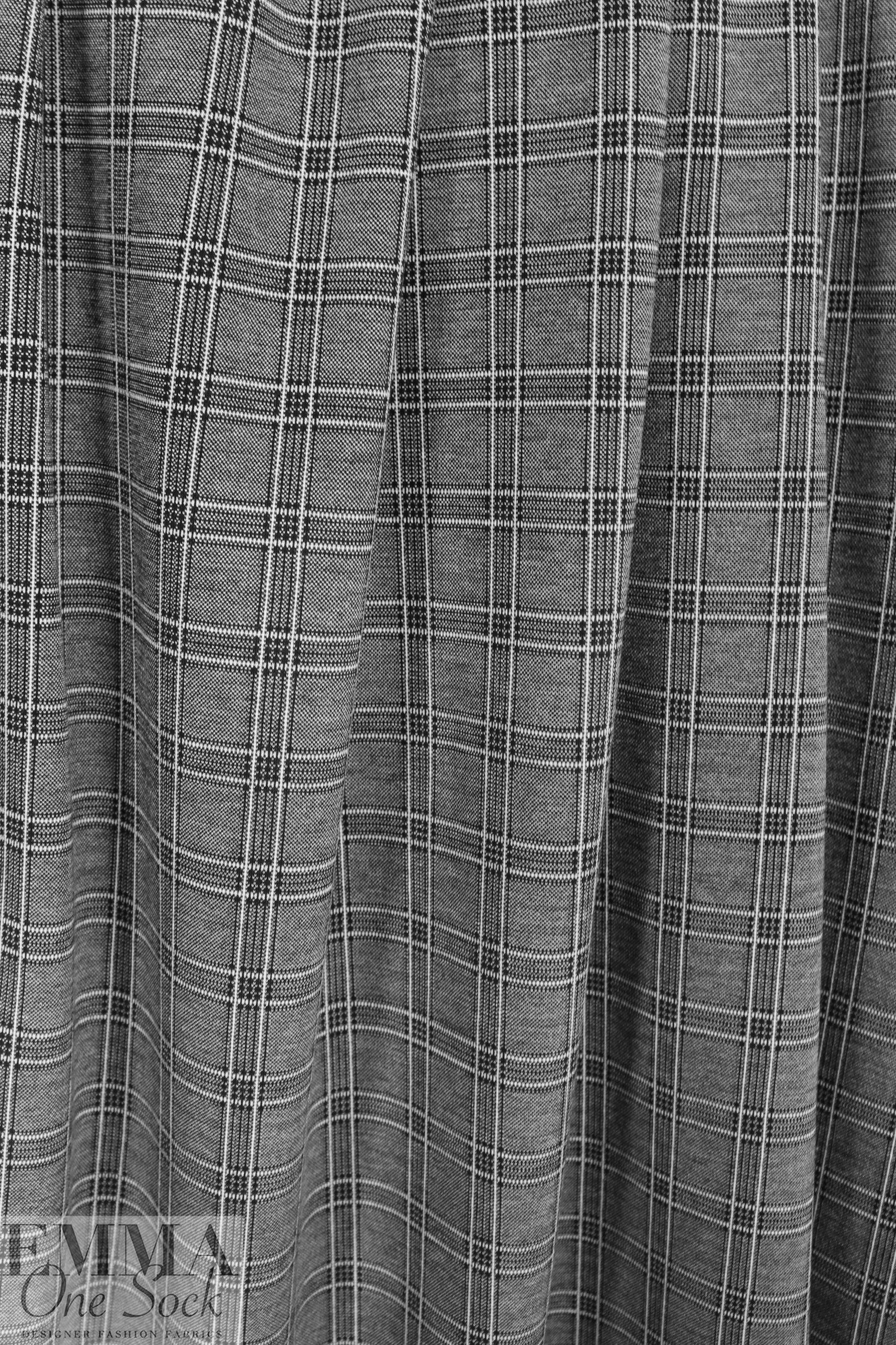 Black/white windowpane plaid Oeko-tex certified doubleknit 1.5 yd