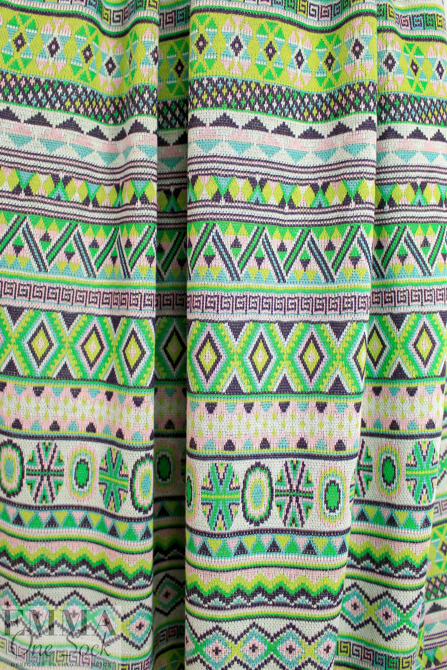 Dutch all cotton fairisle sweater knit - turq/lime/red 2.5 yds