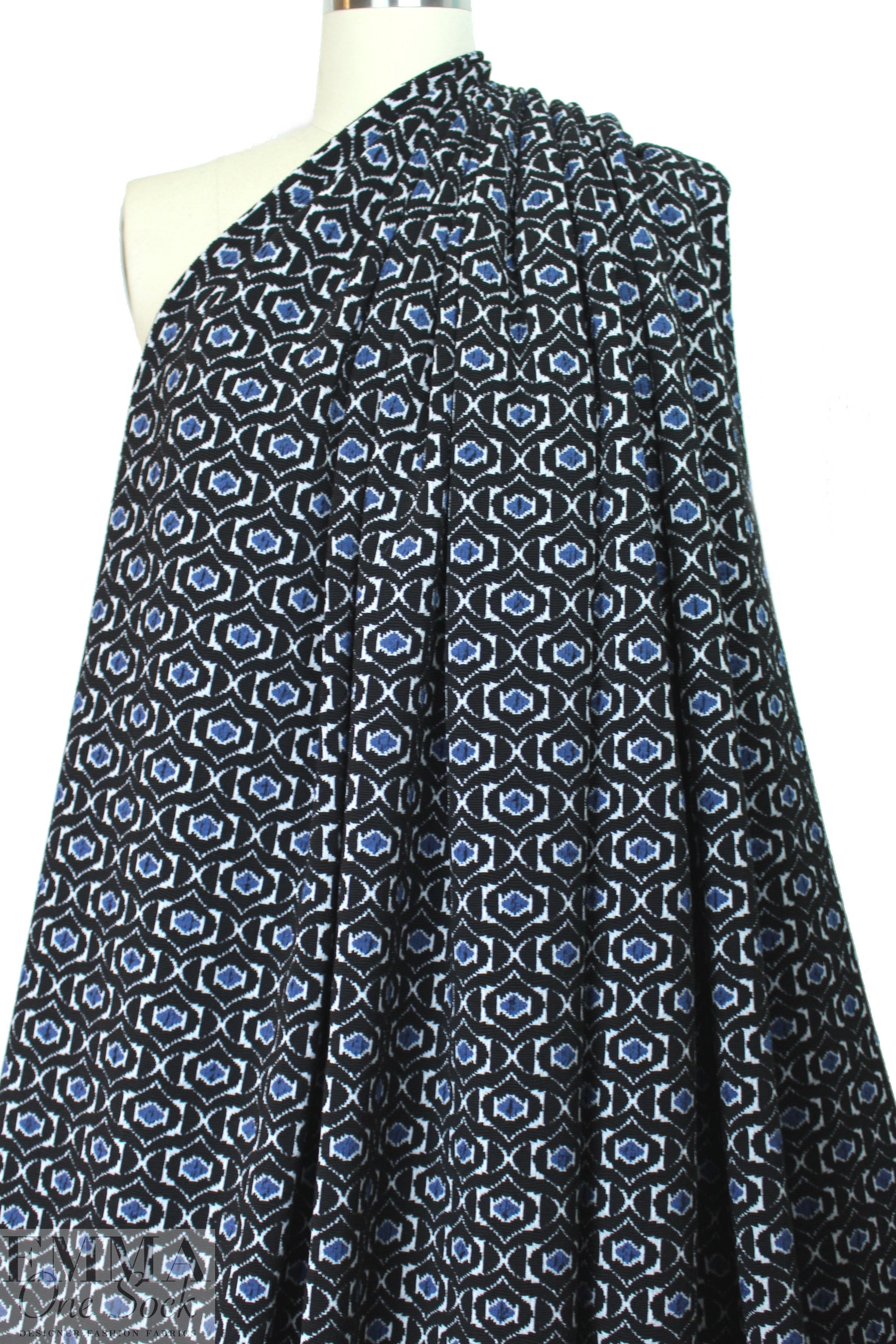 NY designer jacquard doubleknit - blue/black graphic 2.125 yd