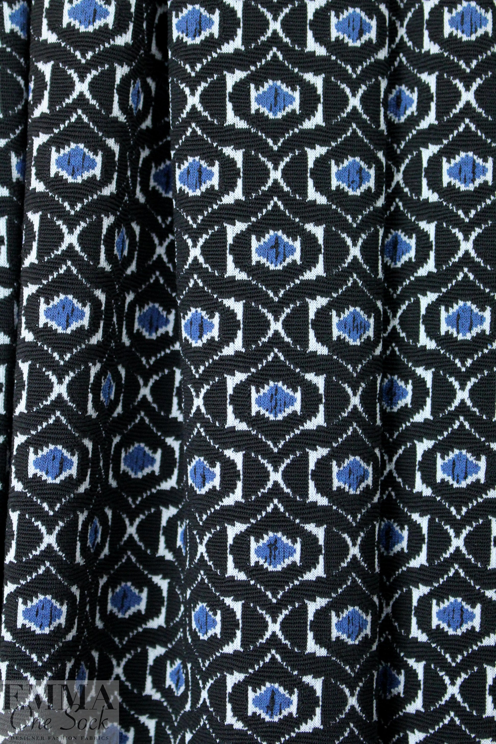 NY designer jacquard doubleknit - blue/black graphic 2.125 yd