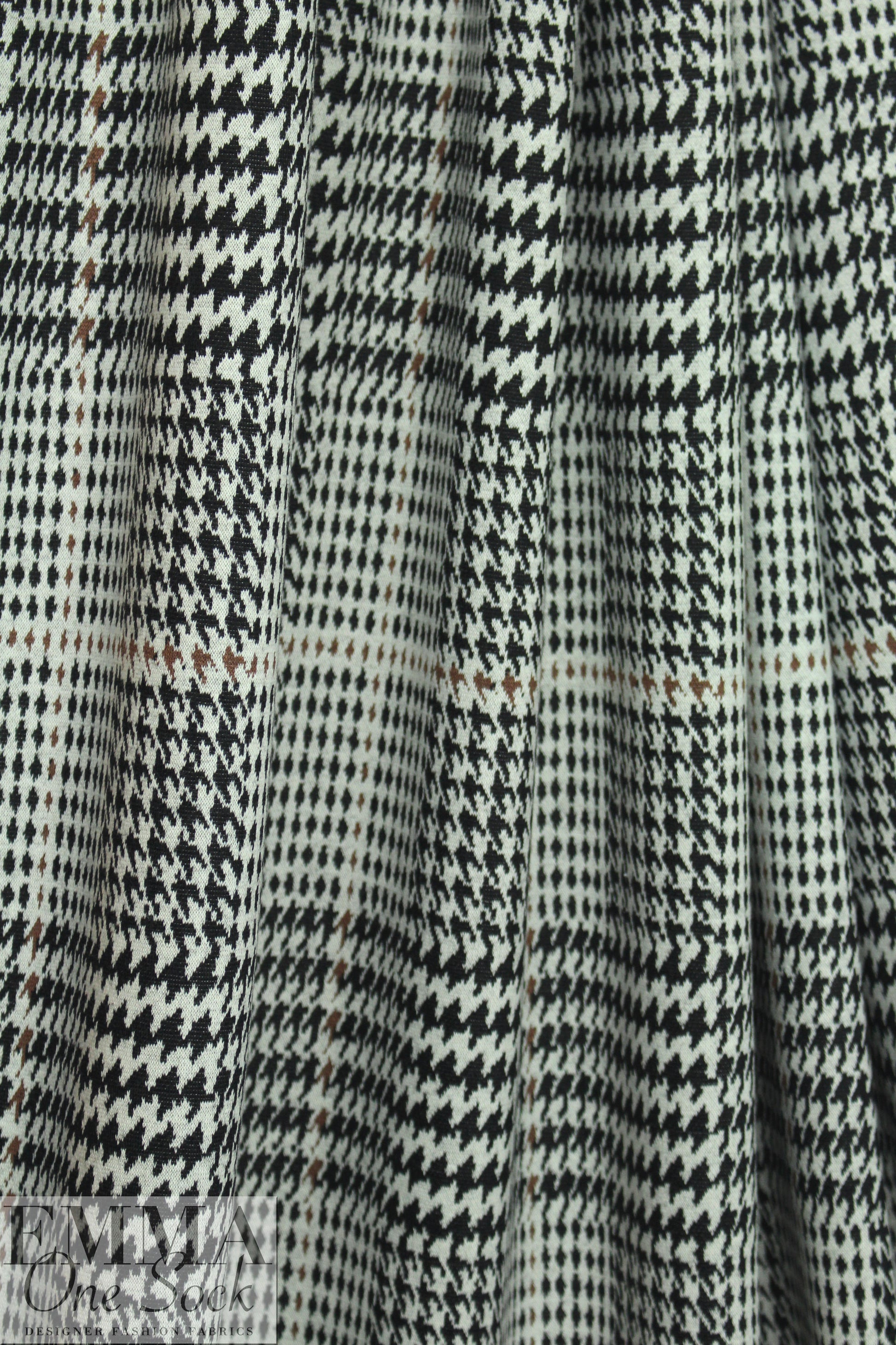Italian yarn dyed glen plaid doubleknit - black/ecru/nutmeg