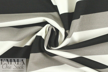 Italian black/white/taupey gray striped ponte knit
