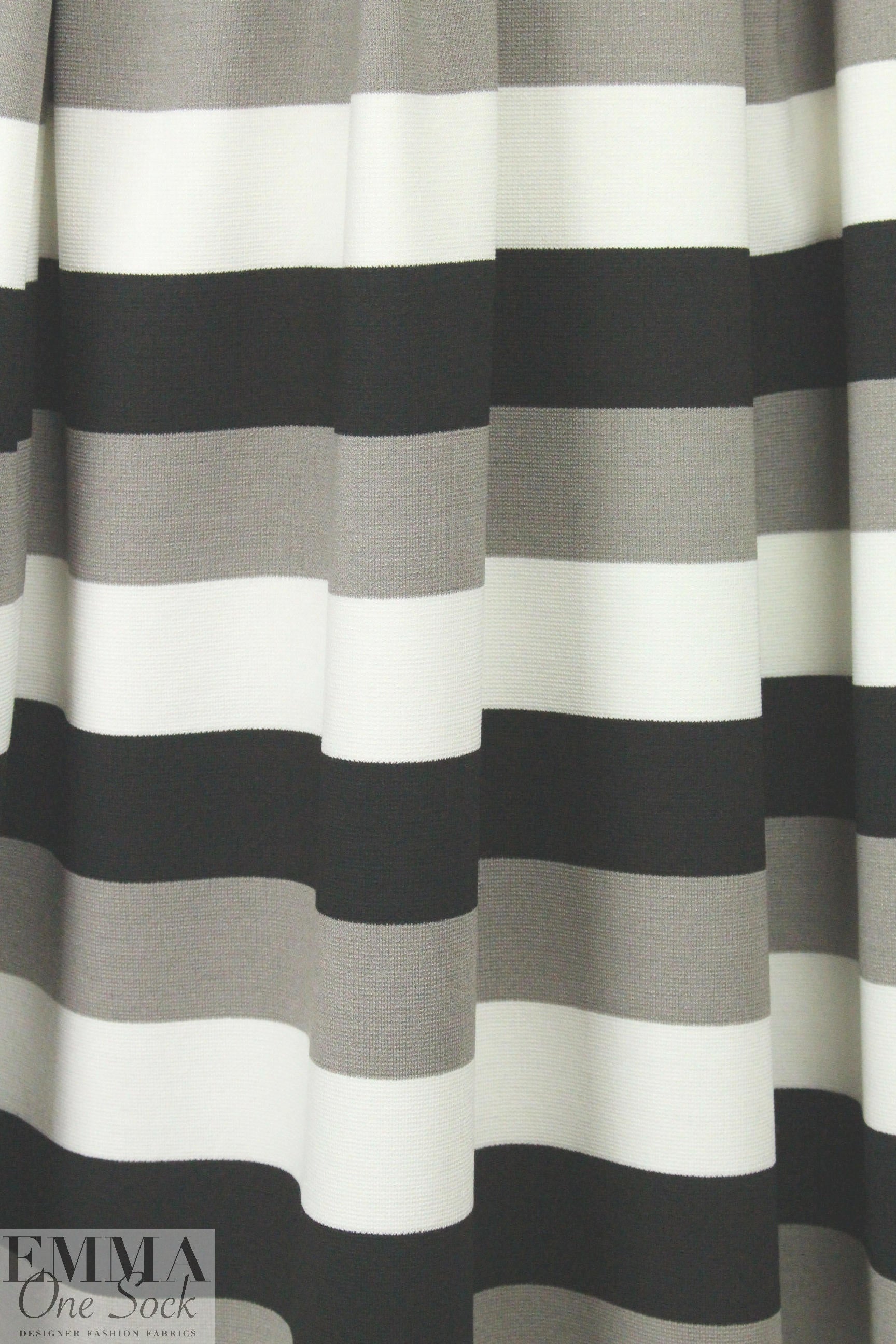 Italian black/white/taupey gray striped ponte knit 1.125 yds