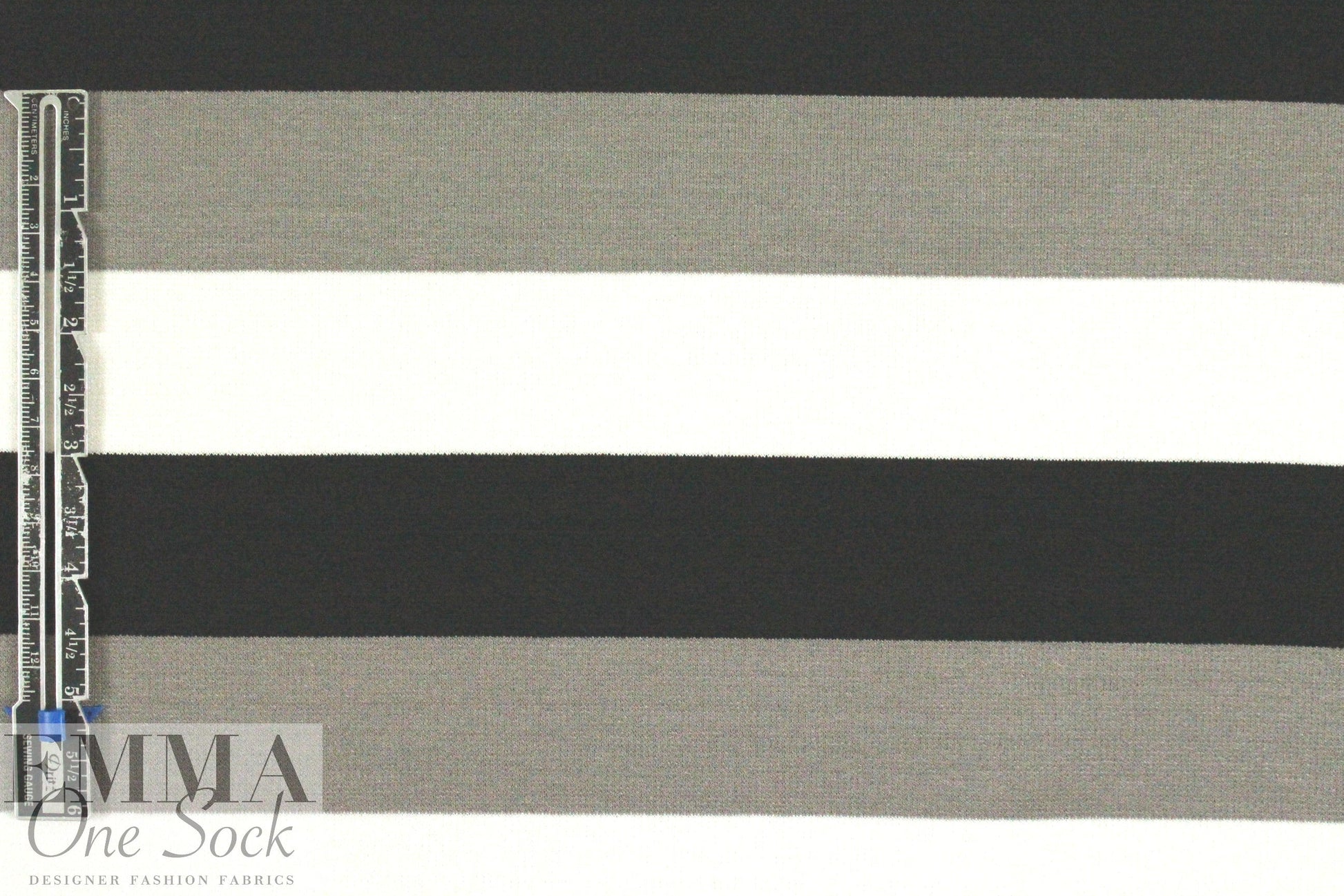 Italian black/white/taupey gray striped ponte knit 1.625 yds
