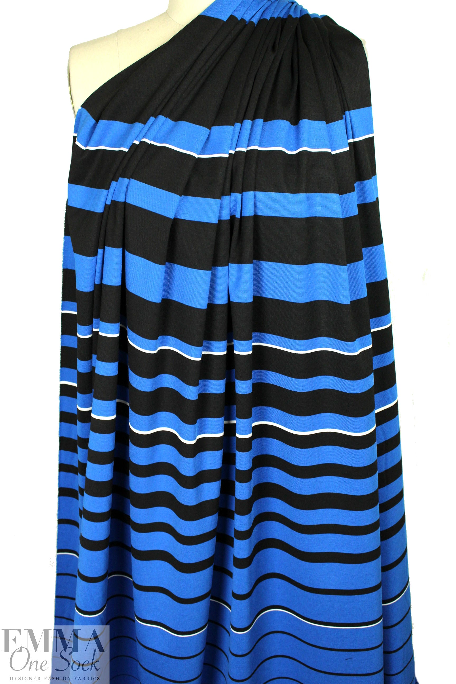 Italian cobalt/black/white yarn dye stripe doubleknit