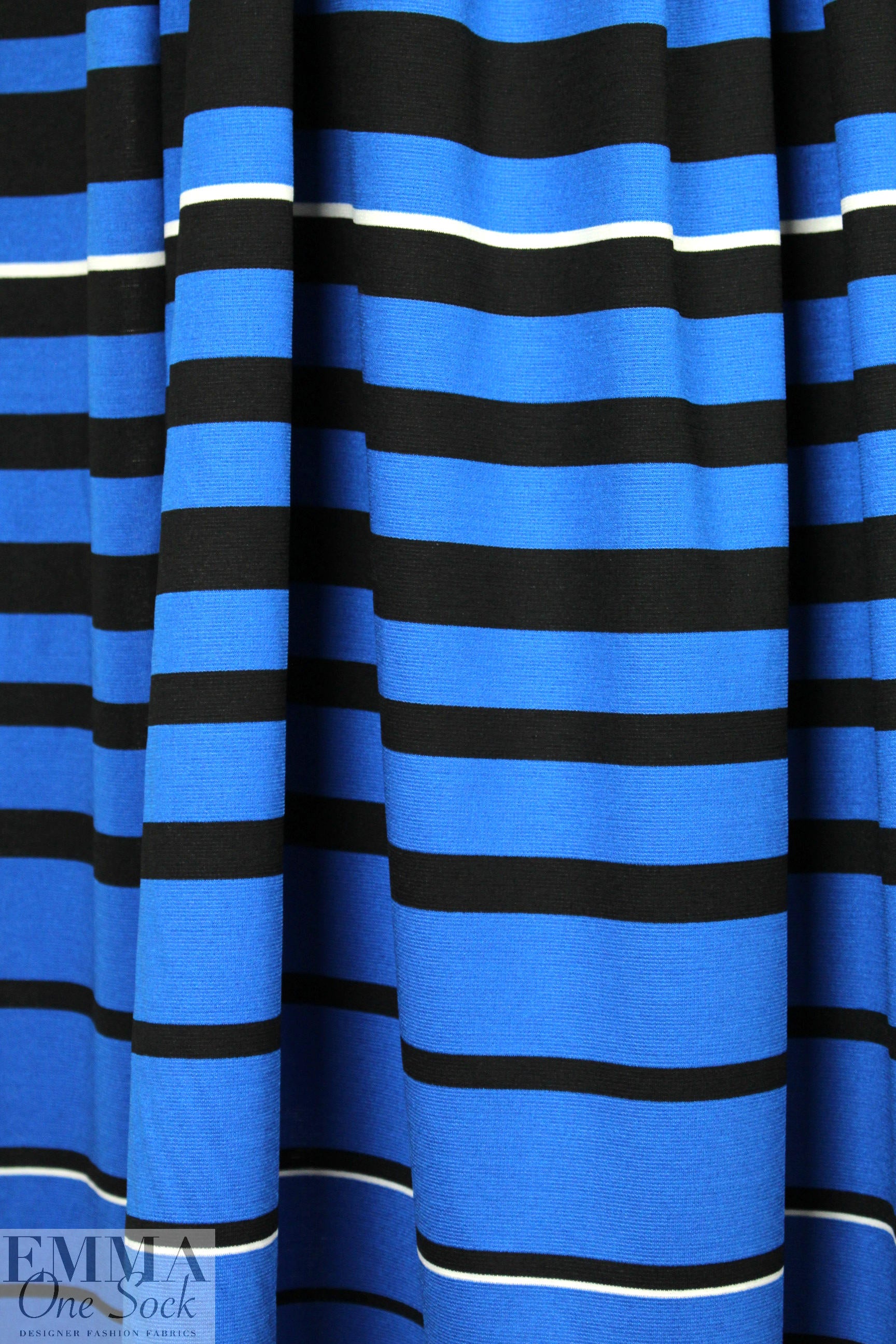 Italian cobalt/black/white yarn dye stripe doubleknit