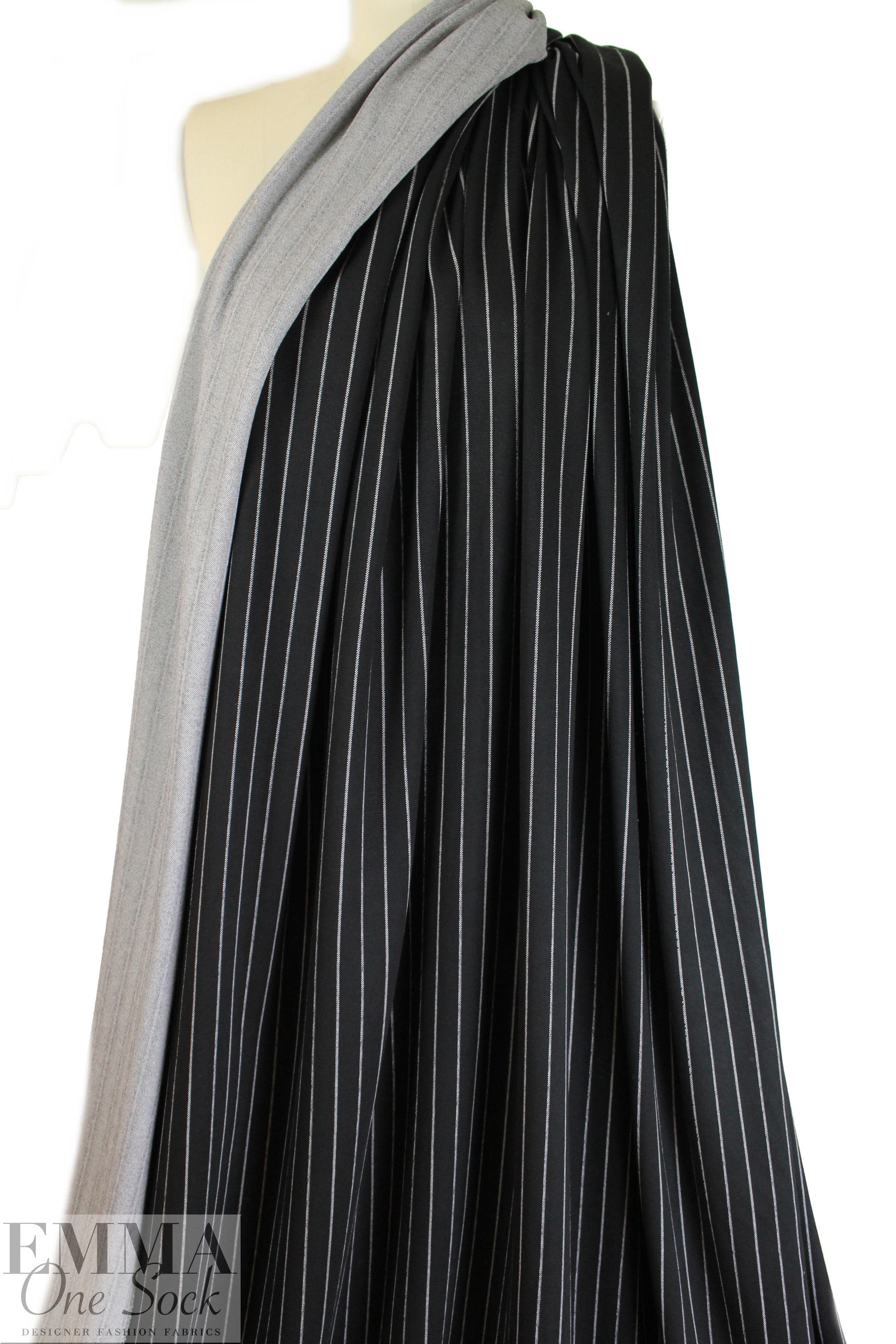 Italian yarn-dyed black/white pinstripe doubleknit