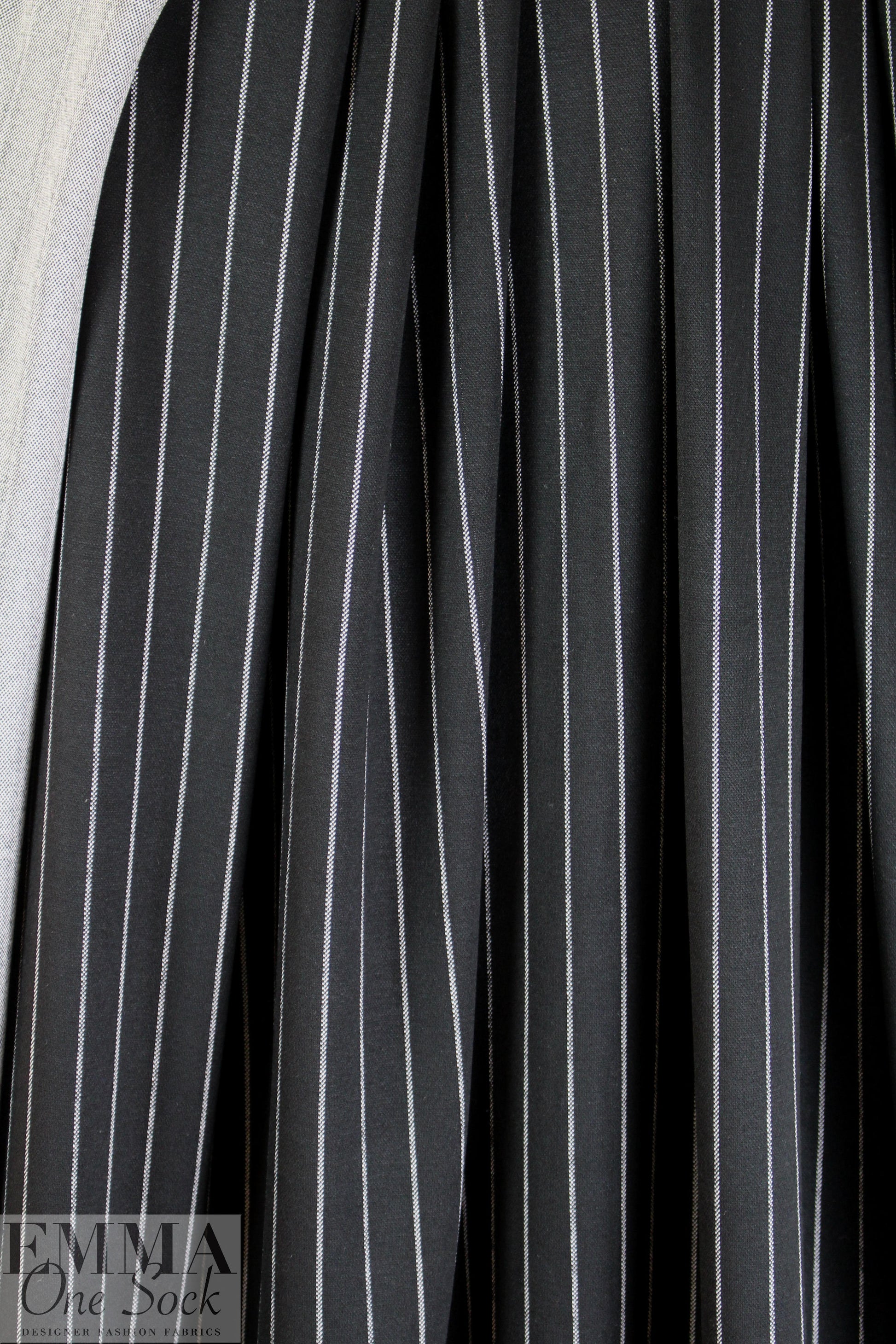 Italian yarn-dyed black/white pinstripe doubleknit