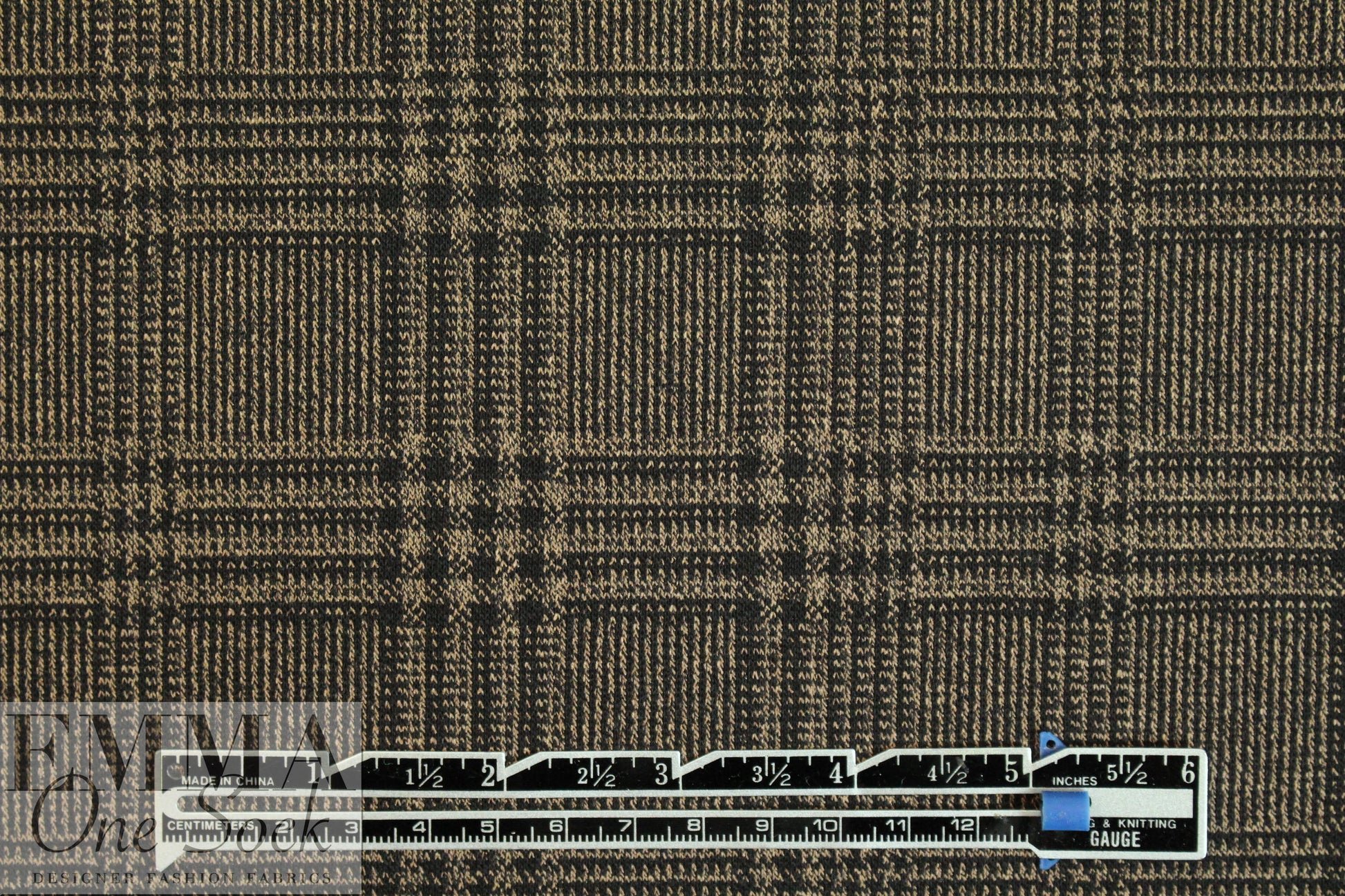 Italian 2-way stretch ponte - latte/black plaid .75 yds