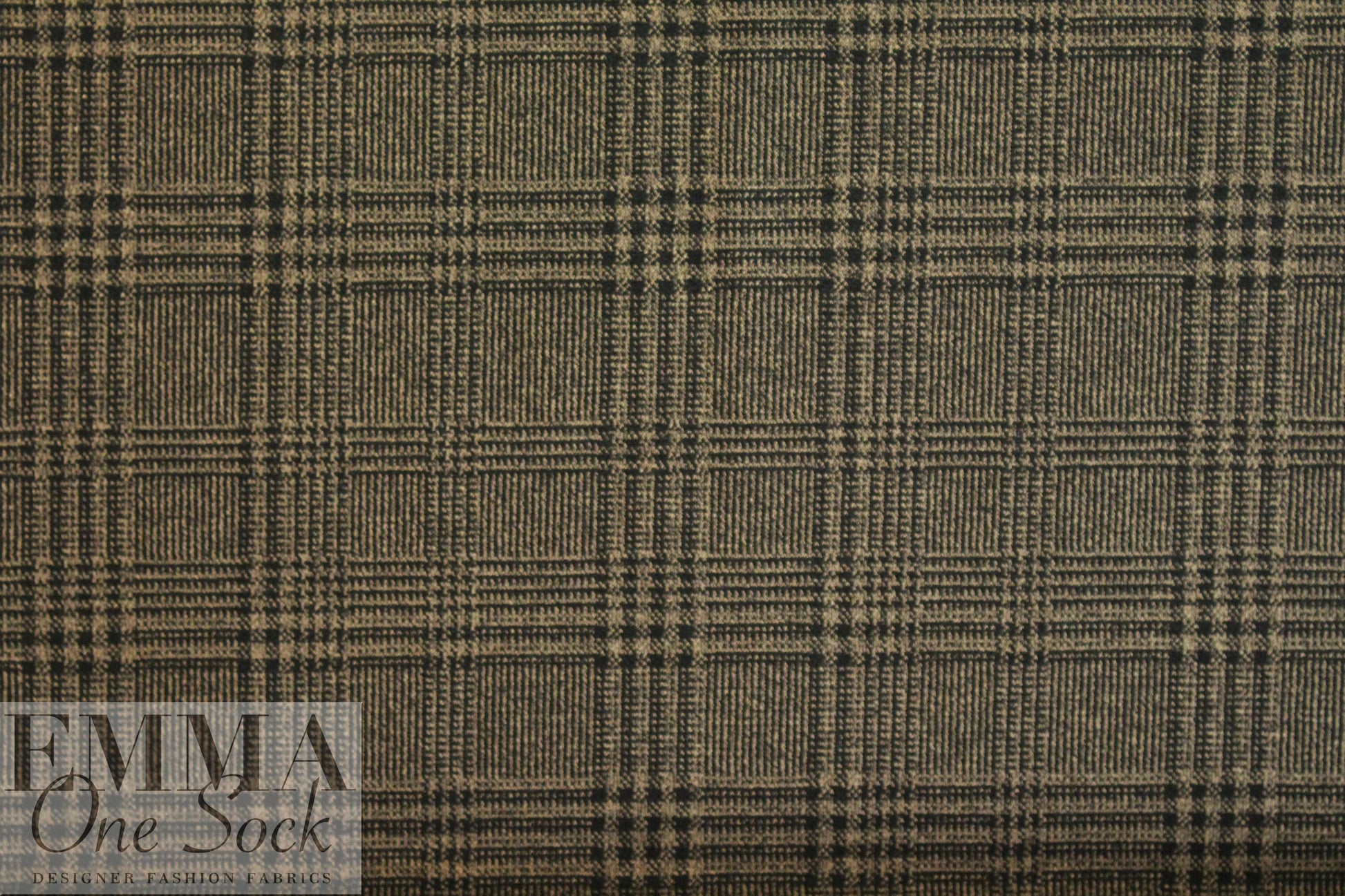 Italian 2-way stretch ponte - latte/black plaid .75 yds