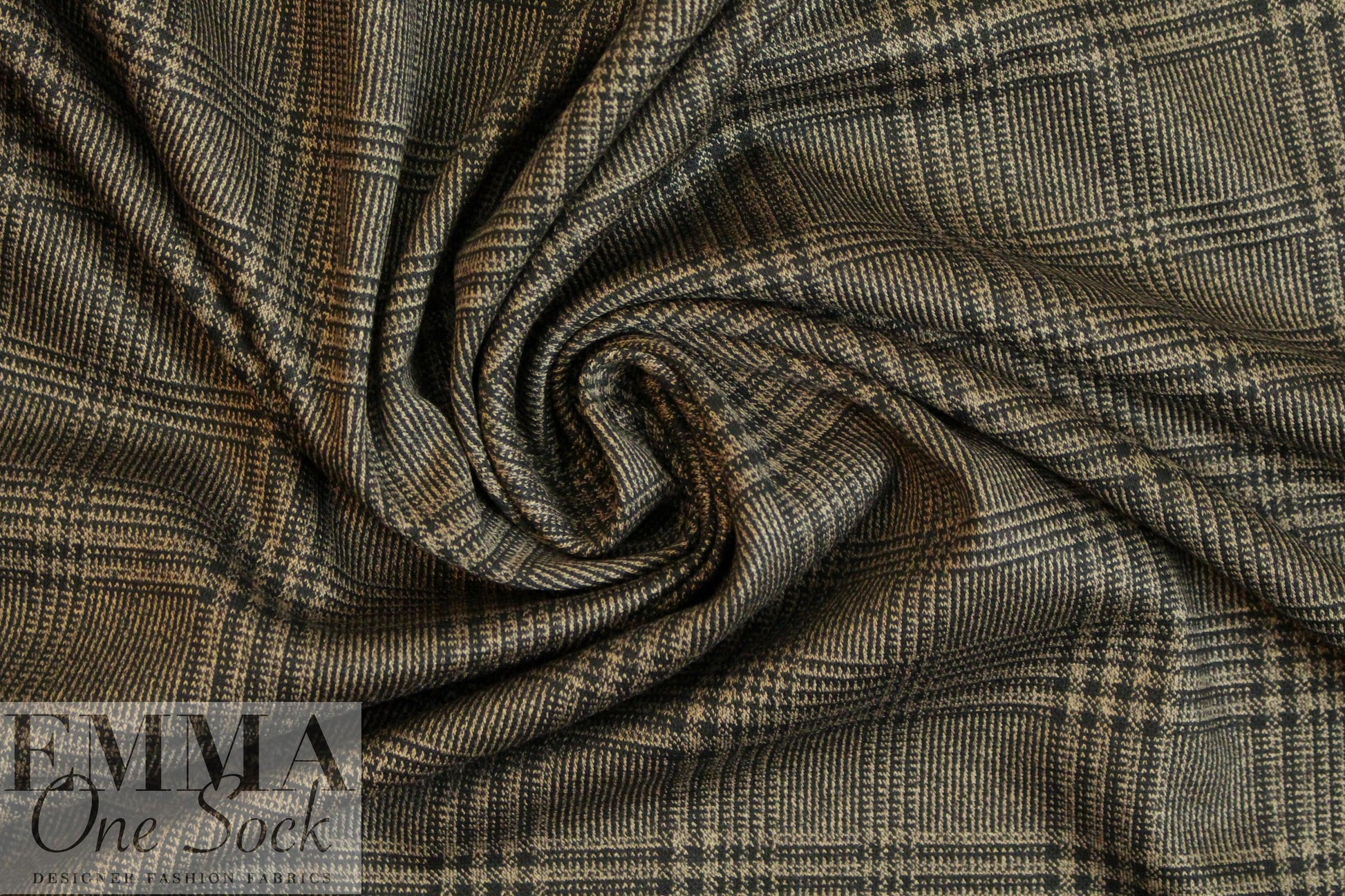Italian 2-way stretch ponte - latte/black plaid .75 yds