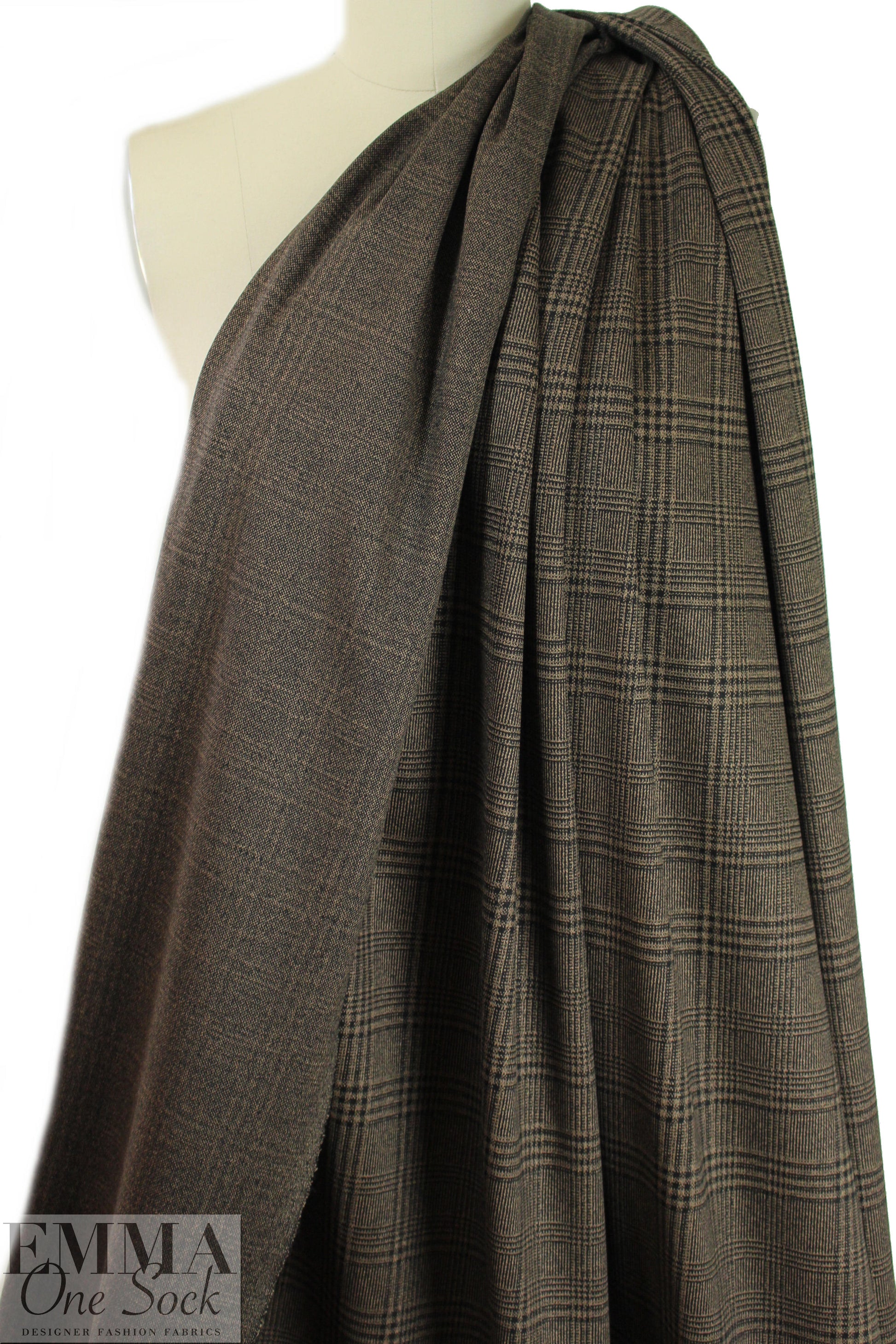 Italian 2-way stretch ponte - latte/black plaid