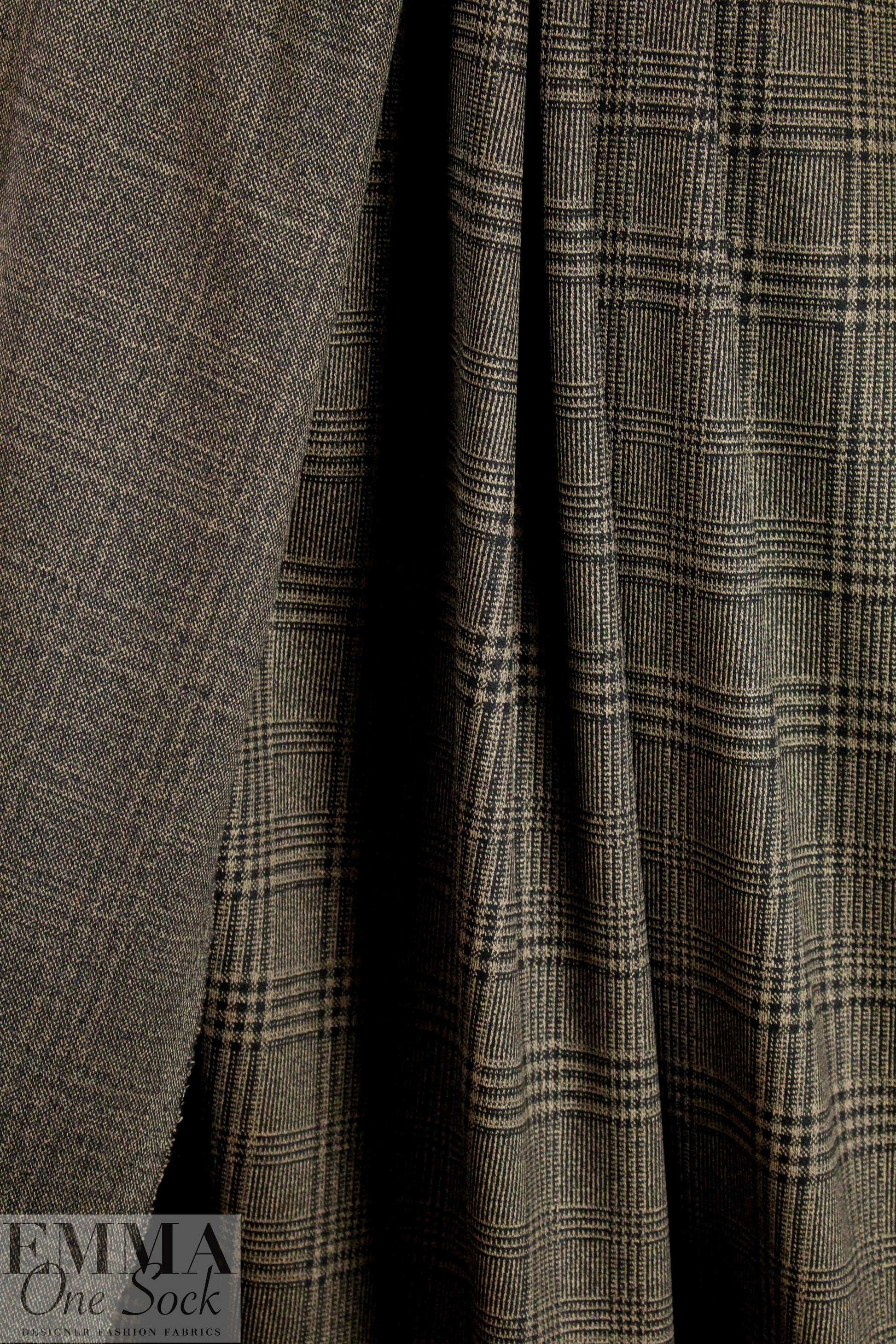 Italian 2-way stretch ponte - latte/black plaid .75 yds
