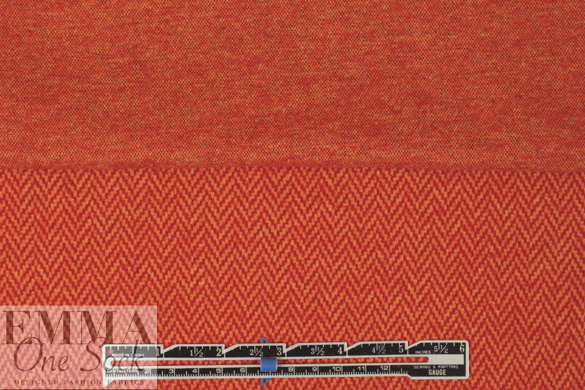 NY designer wool/visc. herringbone doubleknit - red/orange 2.25 yds