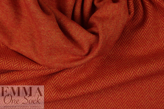 NY designer wool/visc. herringbone doubleknit - red/orange