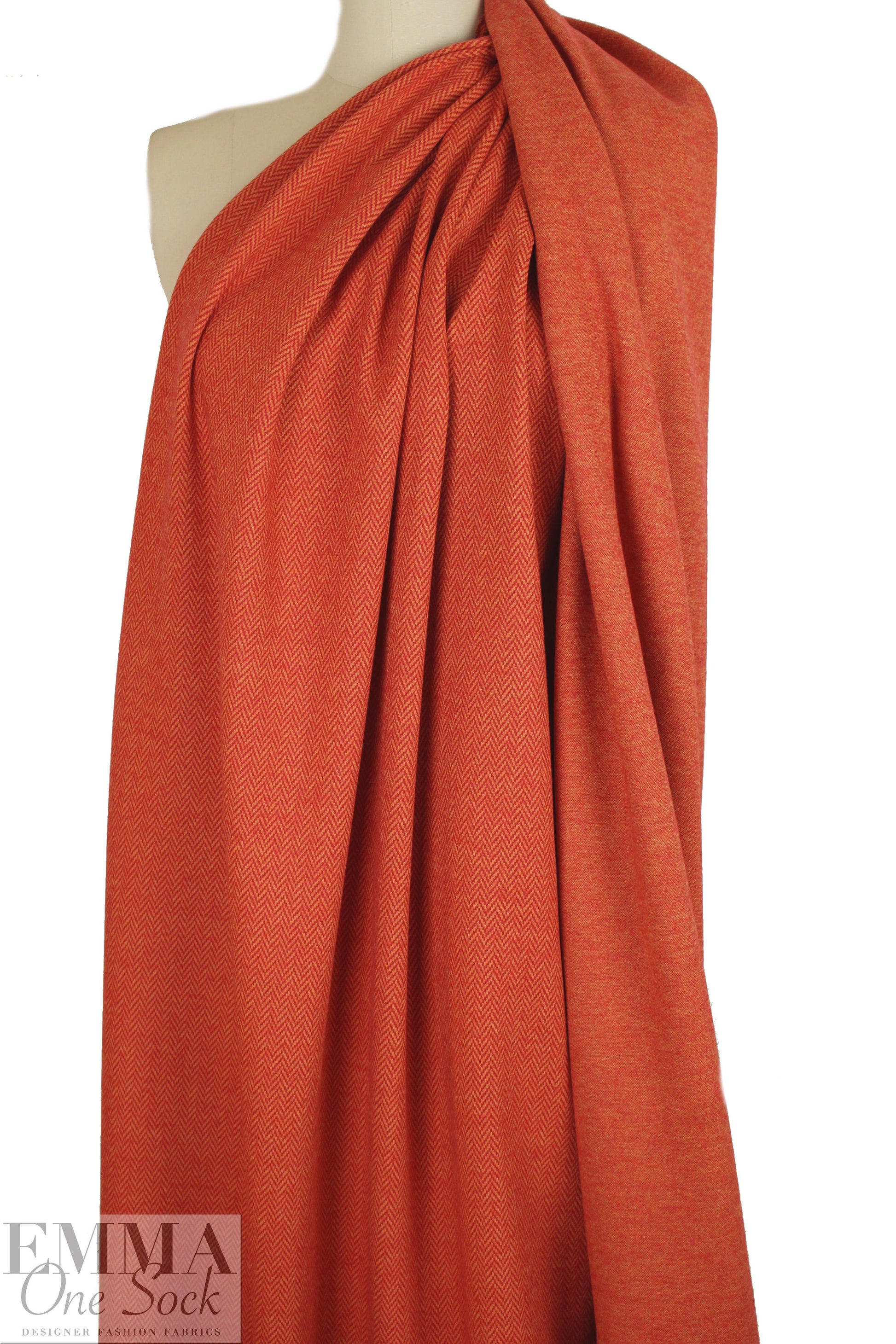NY designer wool/visc. herringbone doubleknit - red/orange 1.66 yd