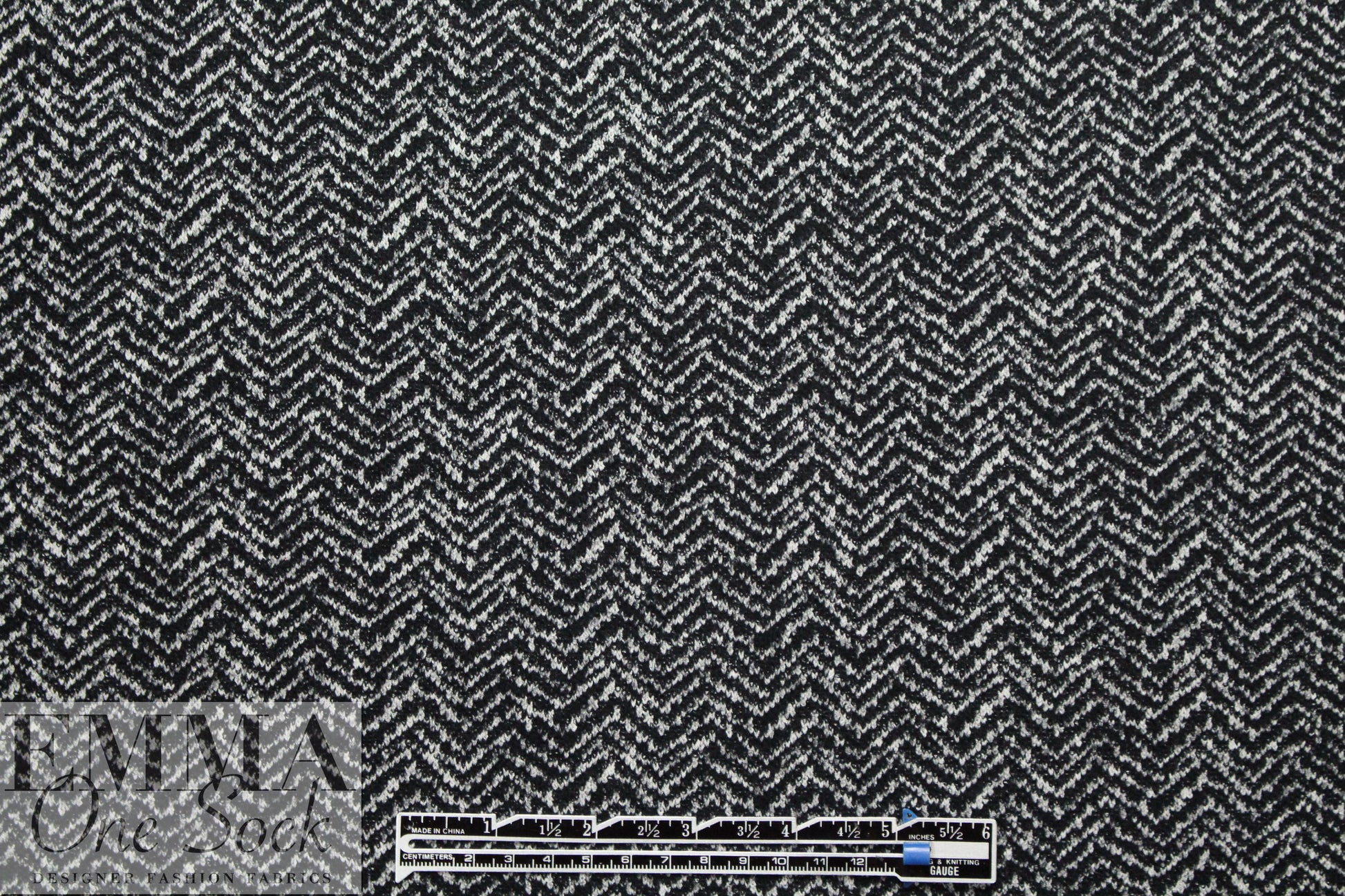 NY designer wool herringbone doubleknit - black/white