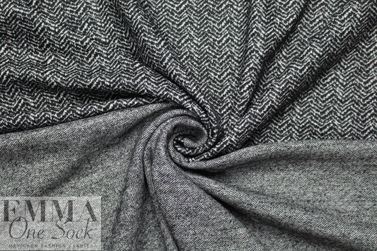NY designer wool herringbone doubleknit - black/white