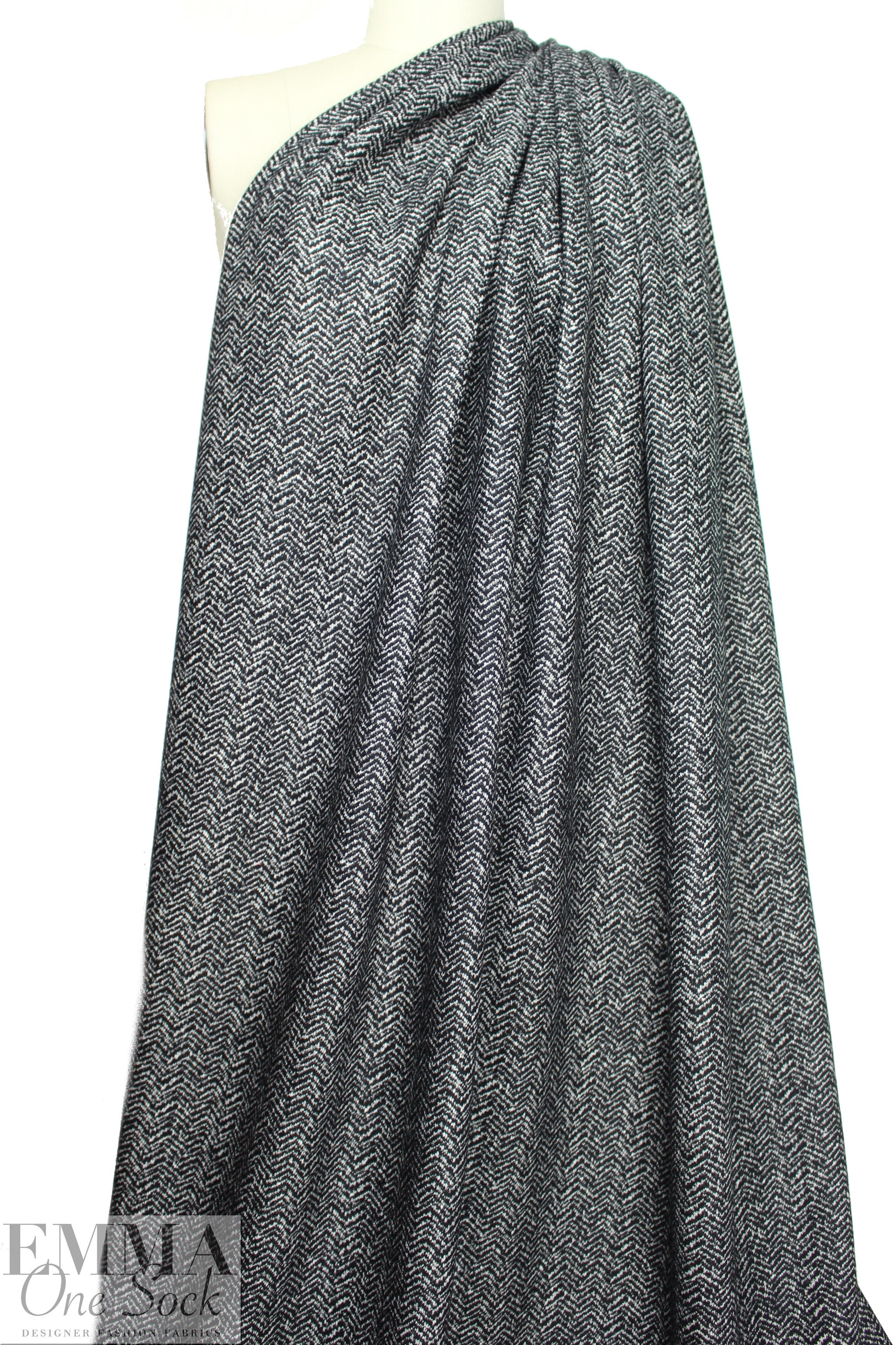 NY designer wool herringbone doubleknit - black/white