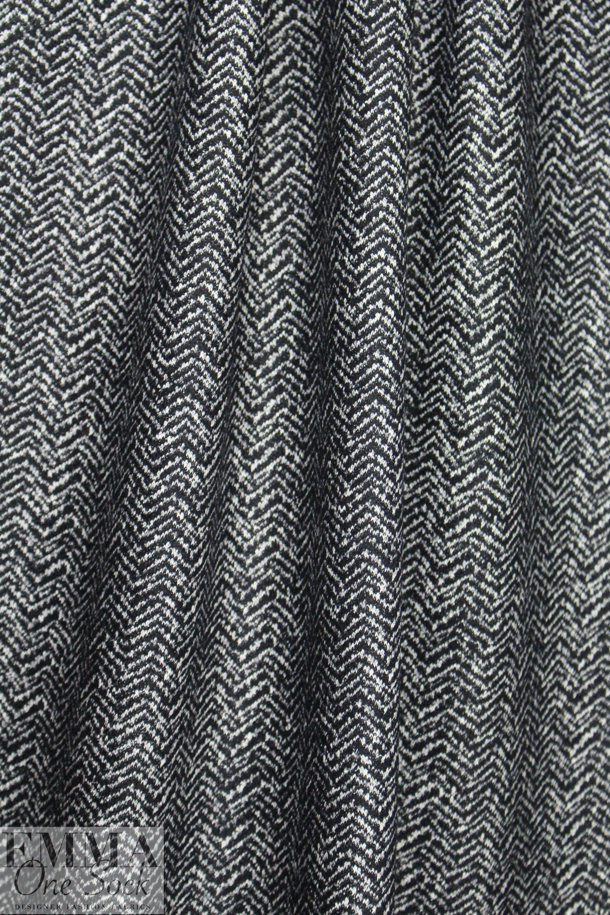 NY designer wool herringbone doubleknit - black/white