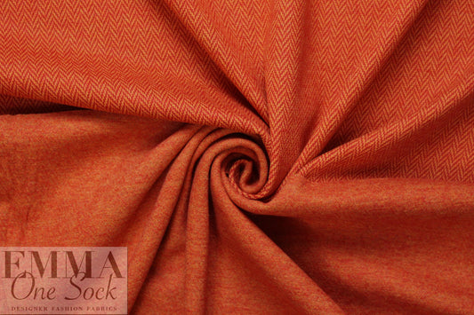 NY designer wool/visc. herringbone doubleknit - red/orange