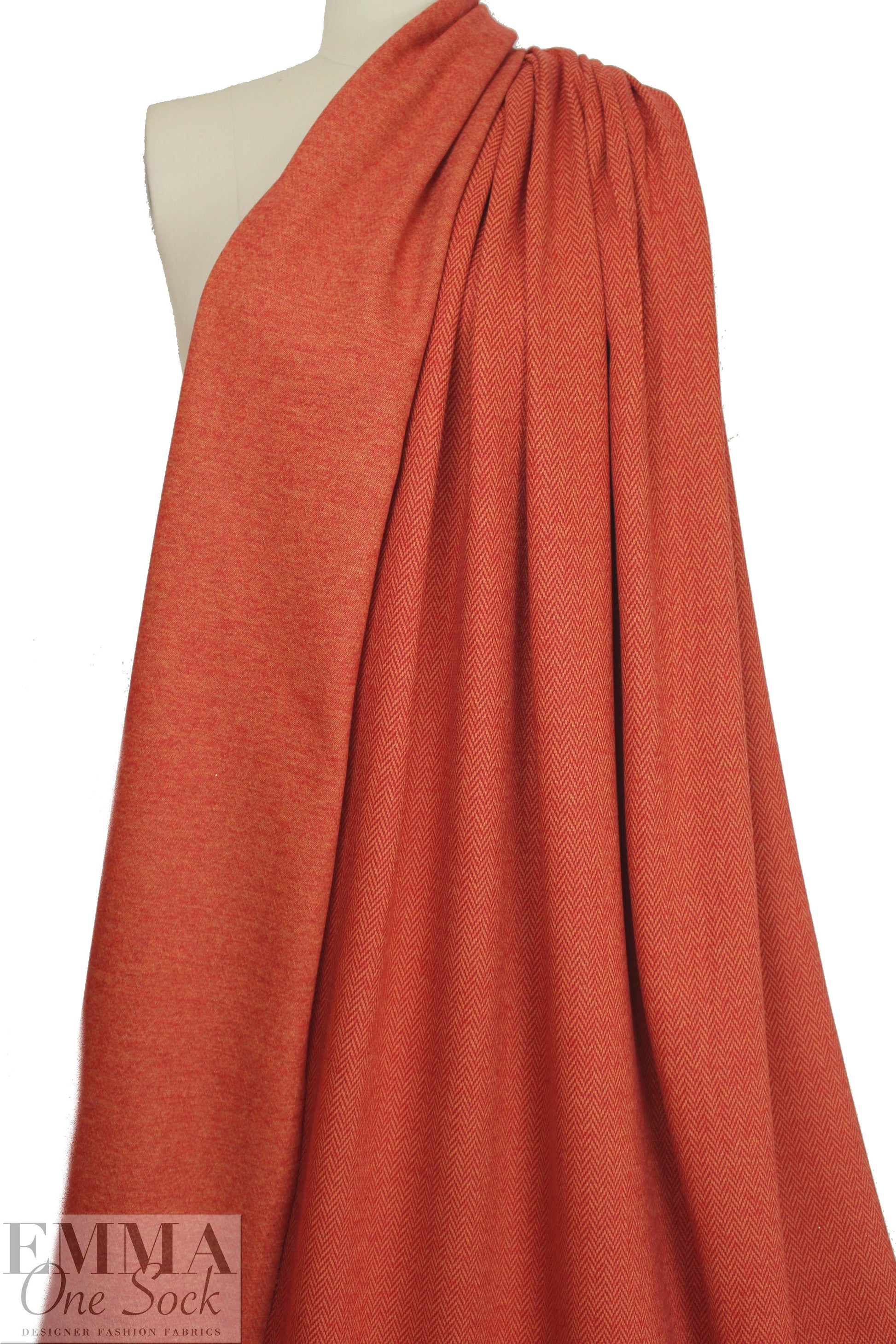 NY designer wool/visc. herringbone doubleknit - red/orange