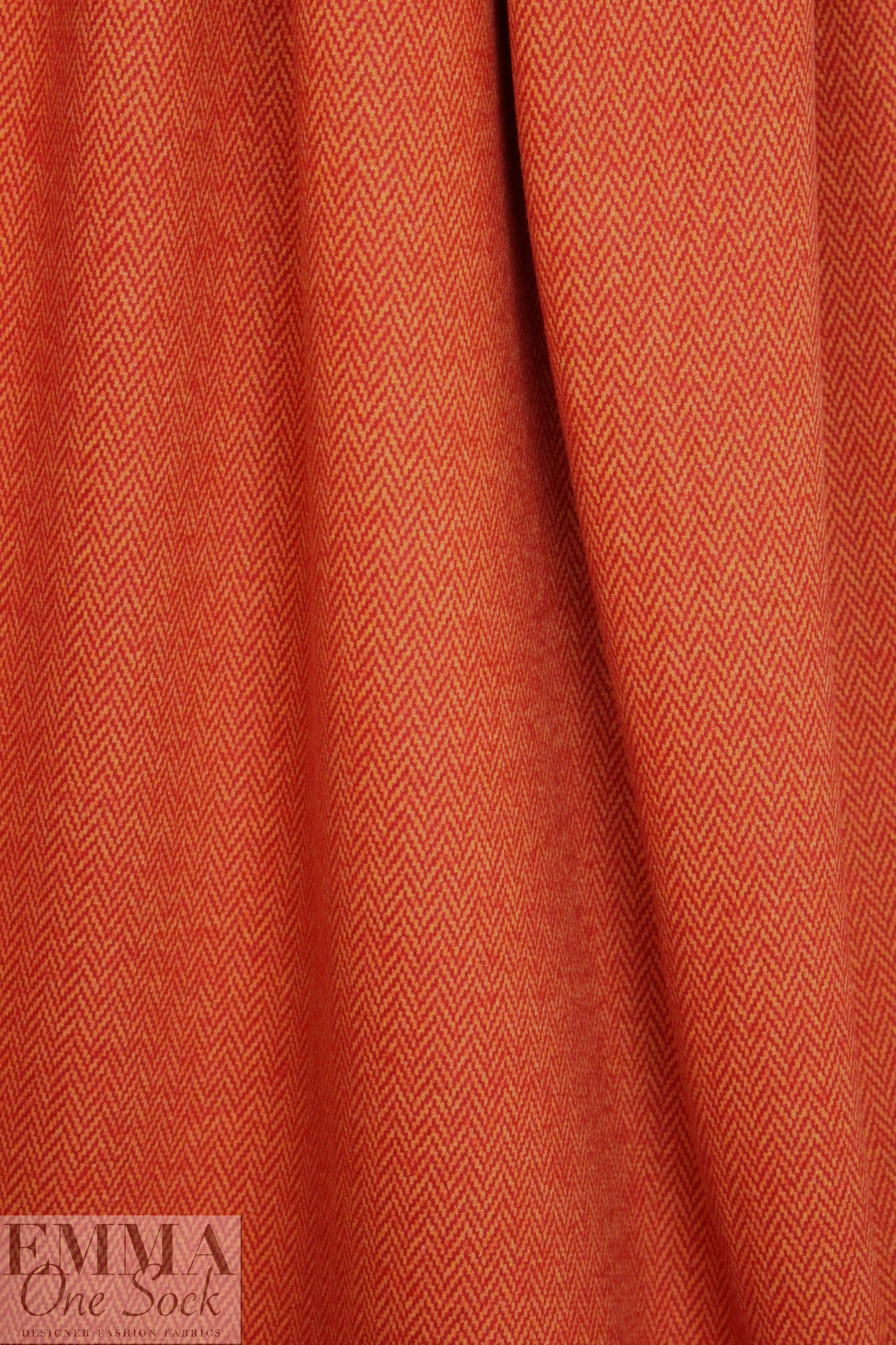 NY designer wool/visc. herringbone doubleknit - red/orange