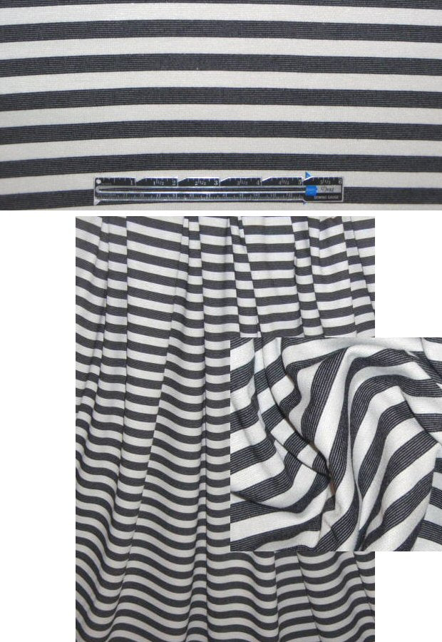 CA designer 4-way stretch ponte - black/ecru stripe 1 yard