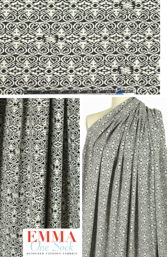 CA designer scroll jacquard doubleknit - black/white 1.375 yds