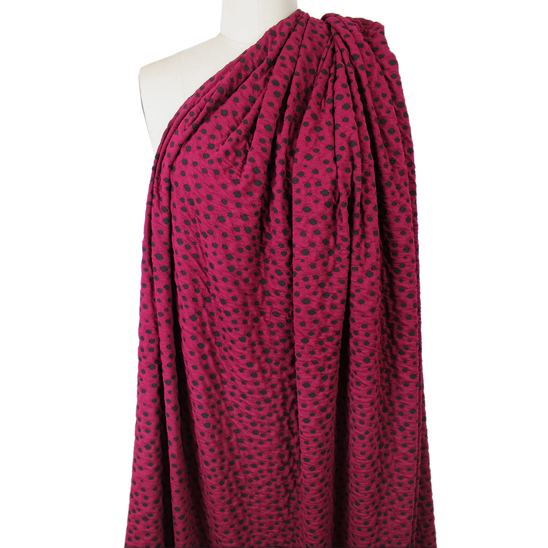 Italian dot yarn dyed jacquard knit - red plum/black 1 yard