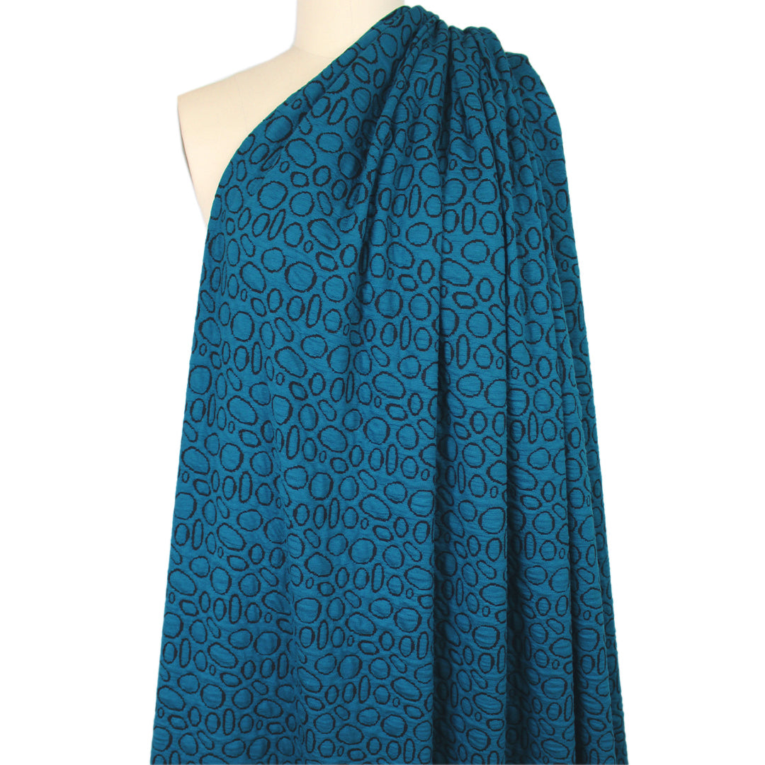 Italian ellipse yarn dyed jacquard knit - teal/black 2.2 yds