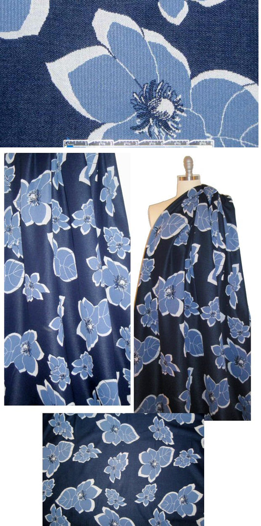 Sun0 oversized floral jacquard doubleknit - denimy tones 1.75 yd