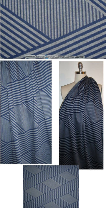 NY designer navy/gray criss cross yarn dye doubleknit 2 yds