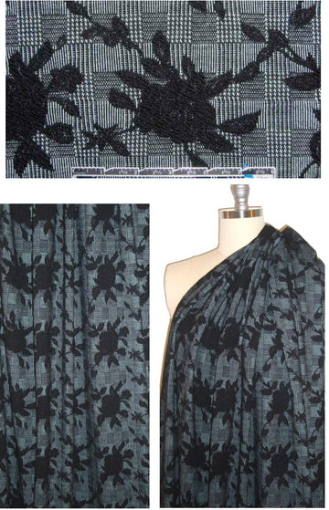 NY designer glen plaid floral matelasse knit 1.33 yd