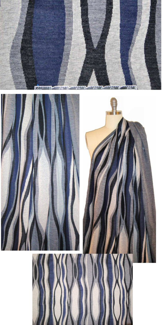 famous designer blue/gray wavy jacquard doubleknit