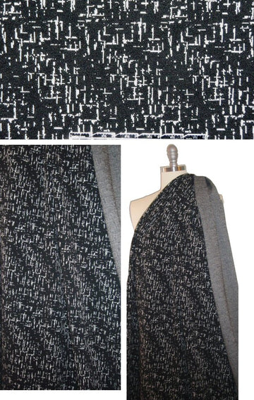 French black/off white hatchy yarn dye doubleknit 1.375 yds