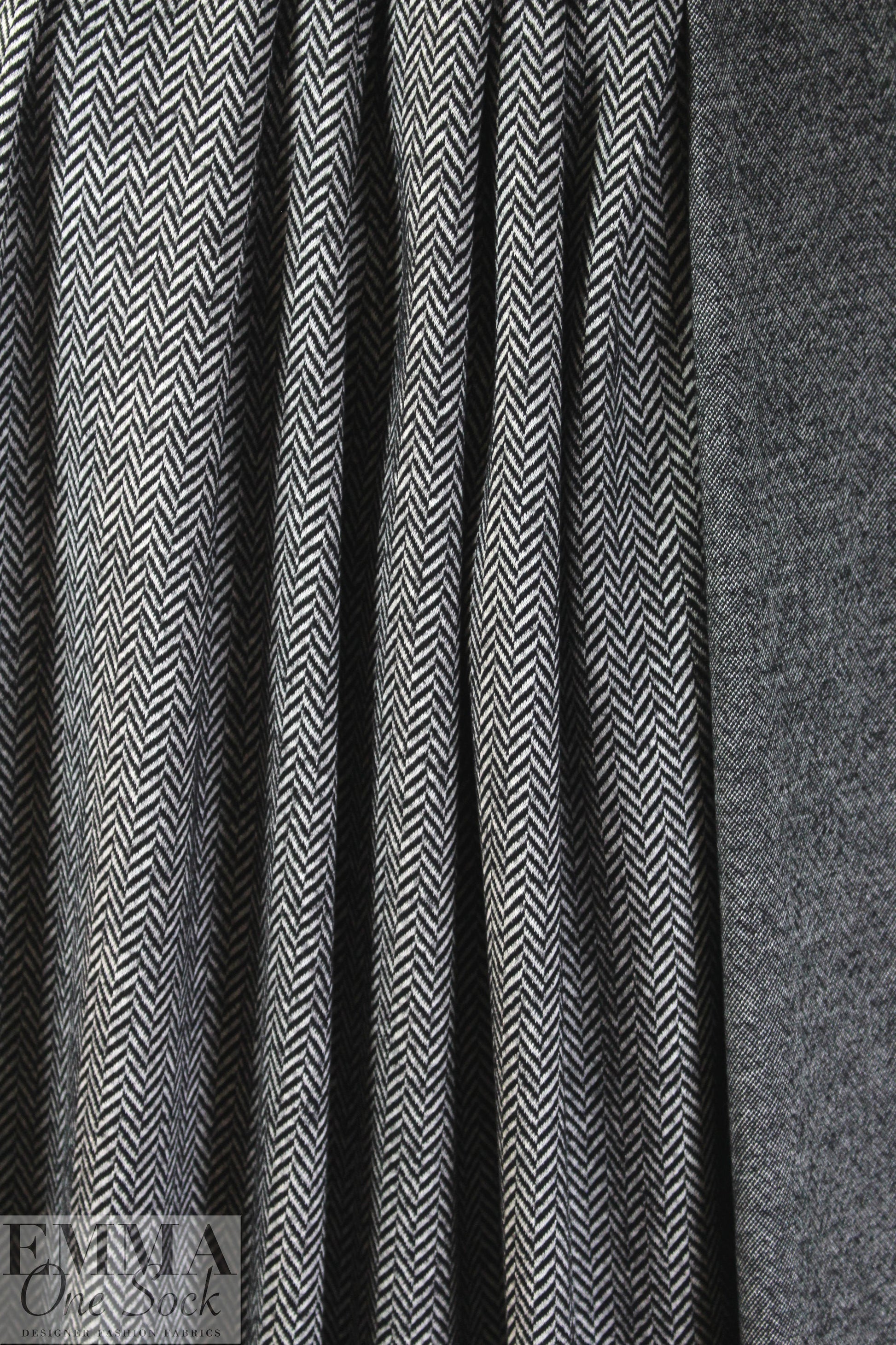NY designer herringbone doubleknit - black/white