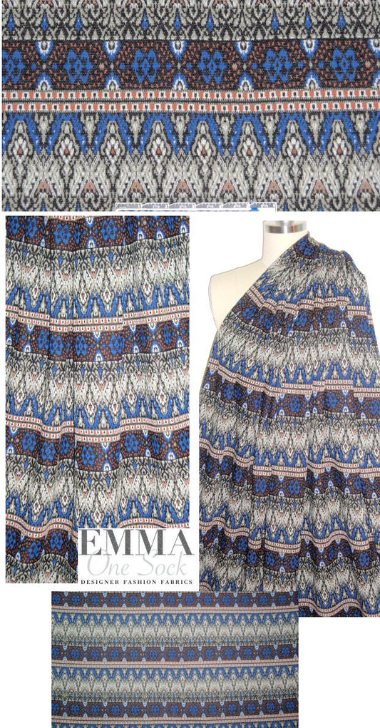 French blue/clay 'fairisle' graphic yarn dye doubleknit